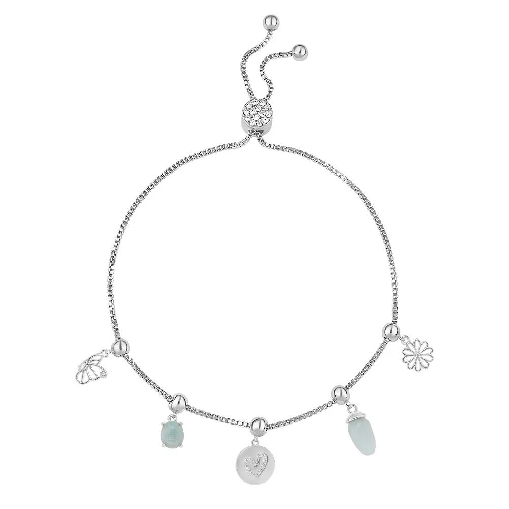 Brilliance Fine Silver Plated Cubic Zirconia, Amazonite & Crystal Adjustable Charm Bracelet, Women's, Silver Tone Teamcolor Product Image