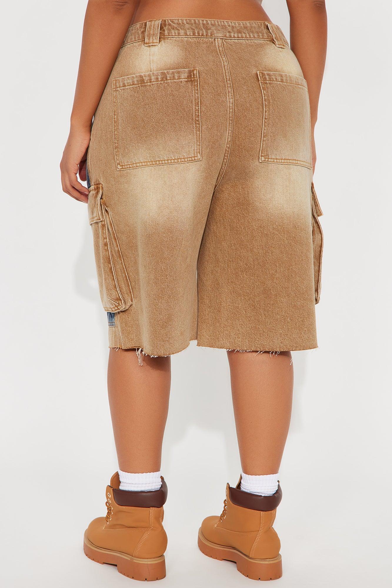 Sahara Cargo Denim Jorts - Tan/Multi Product Image