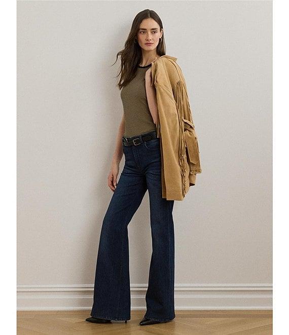 Lauren Ralph Lauren Knit Striped Stretch Cotton Crew Neck Short Sleeve Tee Product Image