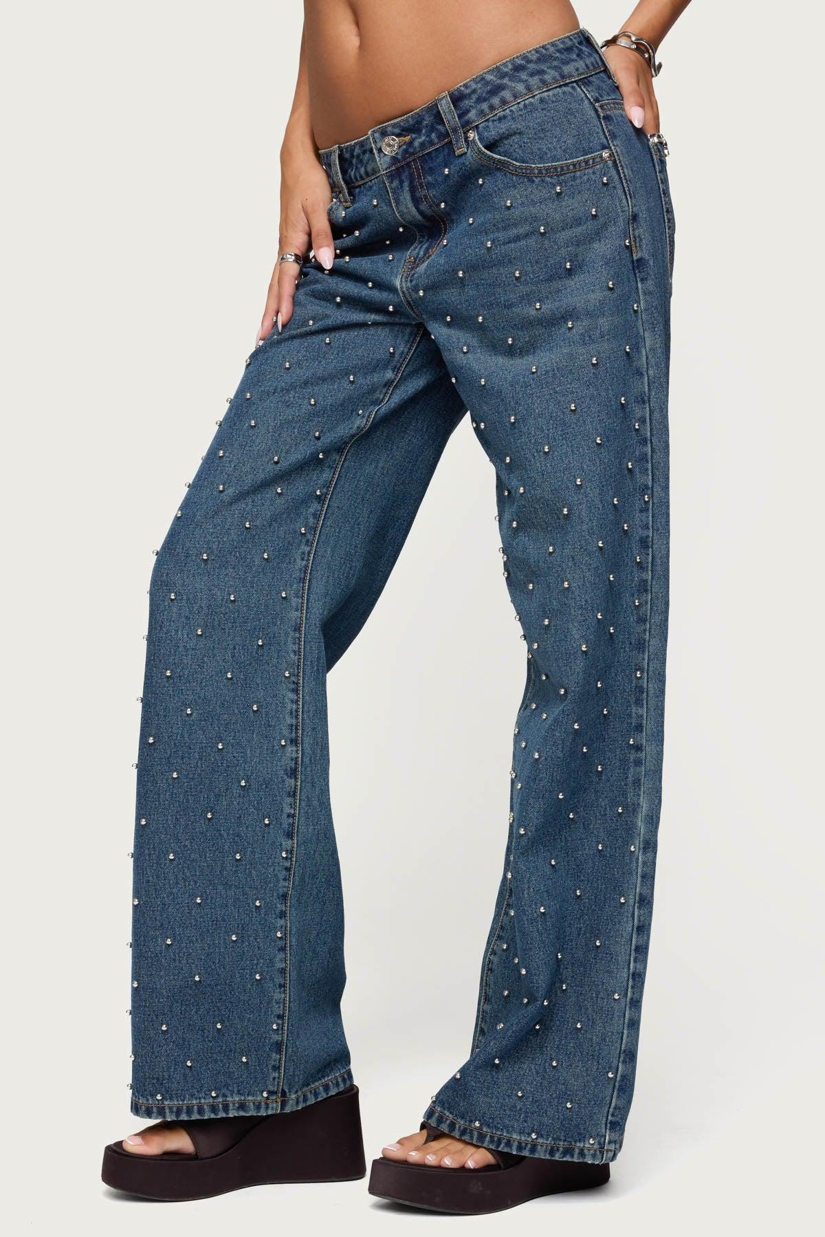 Esmay Studded Low Rise Baggy Jeans Product Image