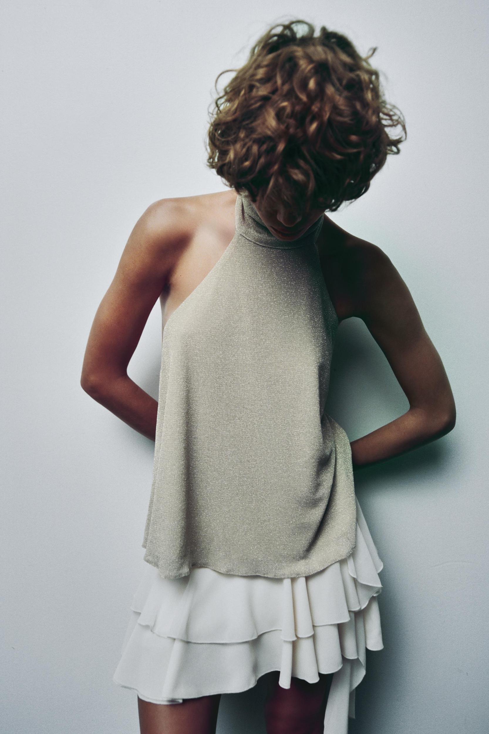 METALLIC THREAD HALTER TOP Product Image