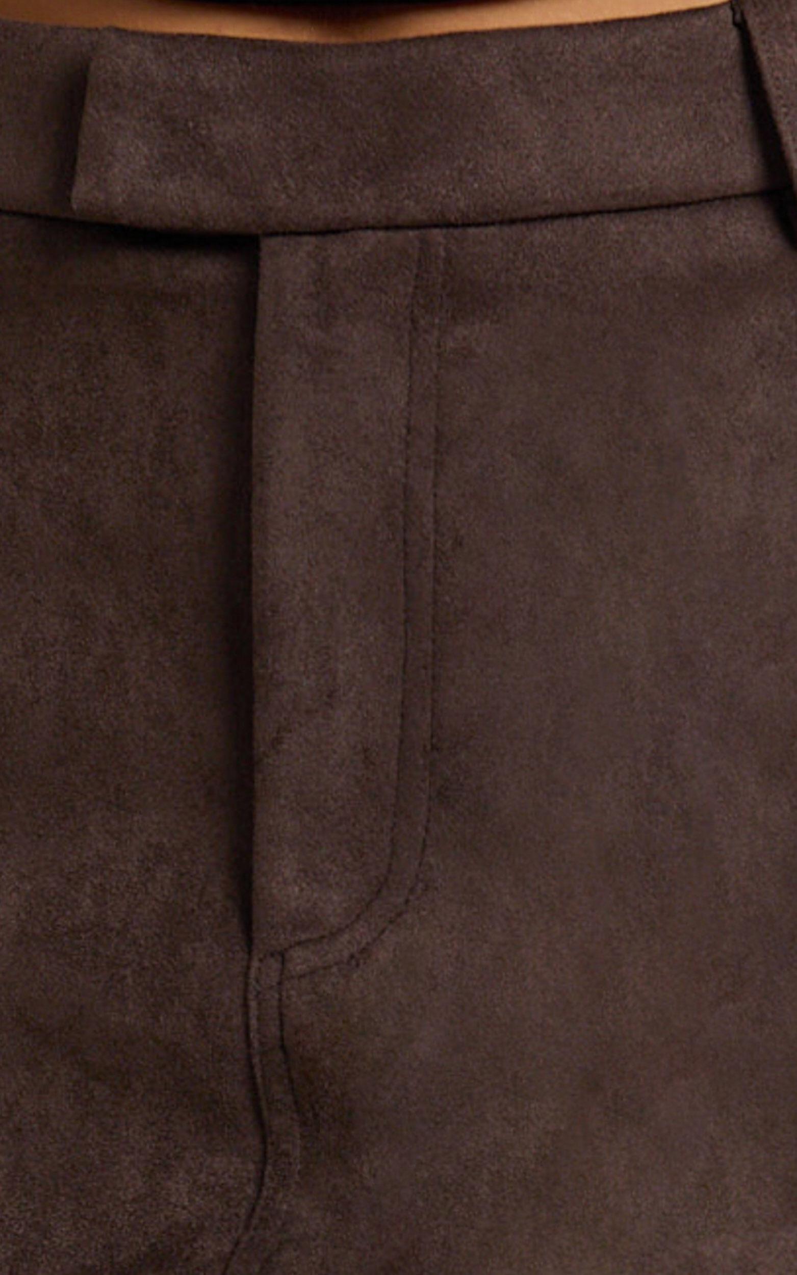 Priscilla Mini Skirt - Mid Waist Faux Suede Skirt in Dark Chocolate Product Image
