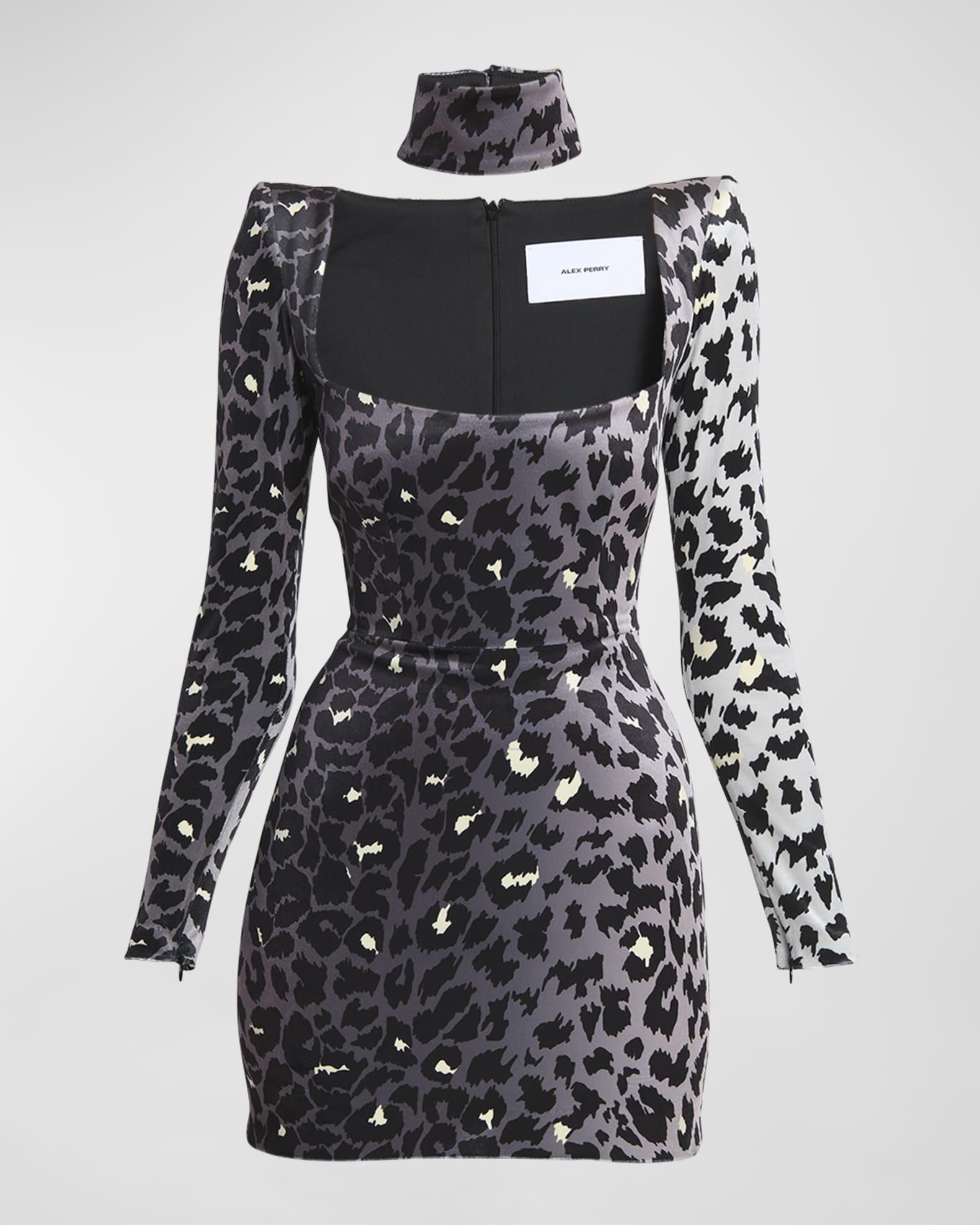 Printed Velvet Mini Dress with Neck Cuff Product Image