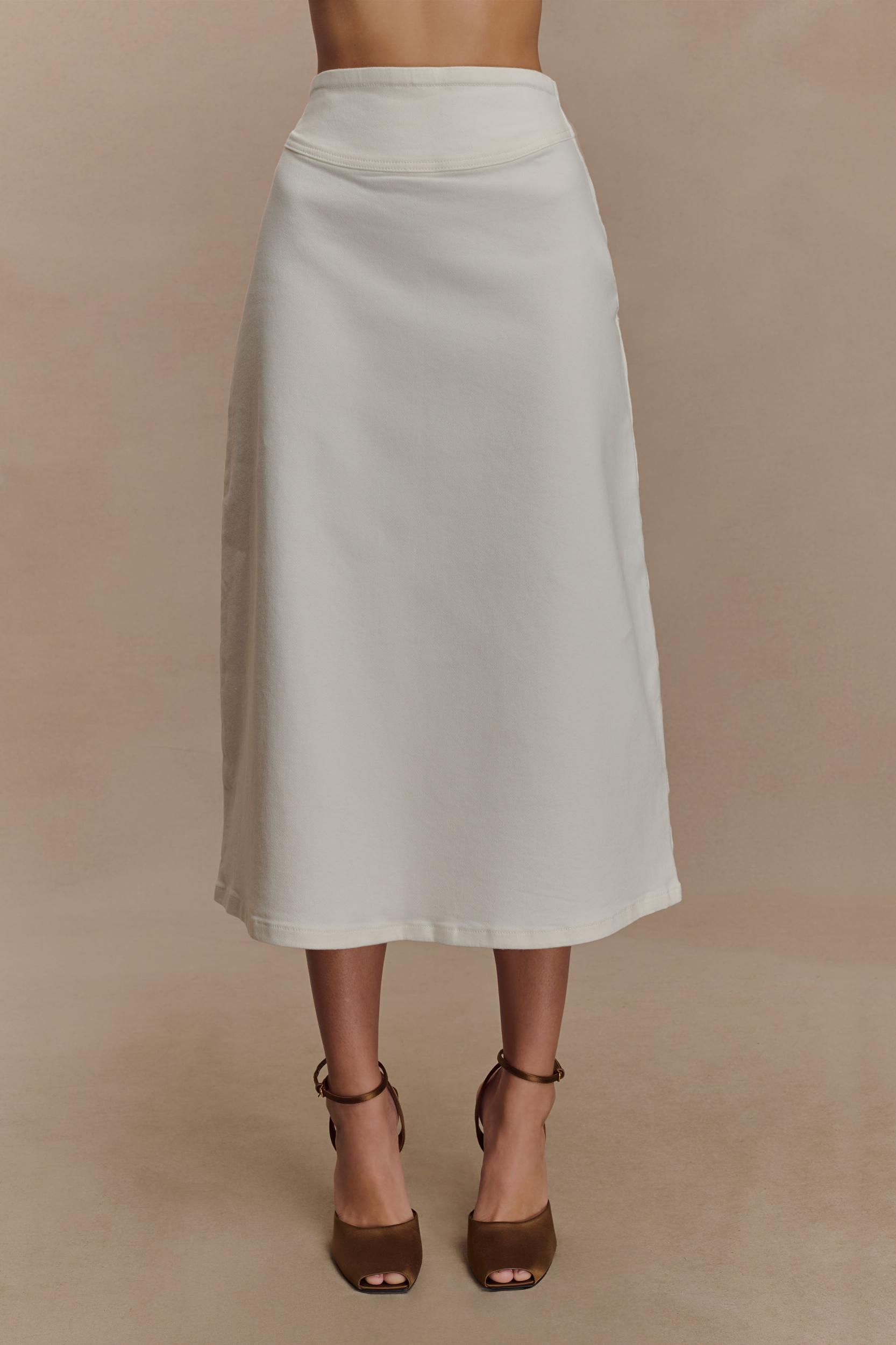Cecilia Denim A-Line Midi Skirt - White Product Image