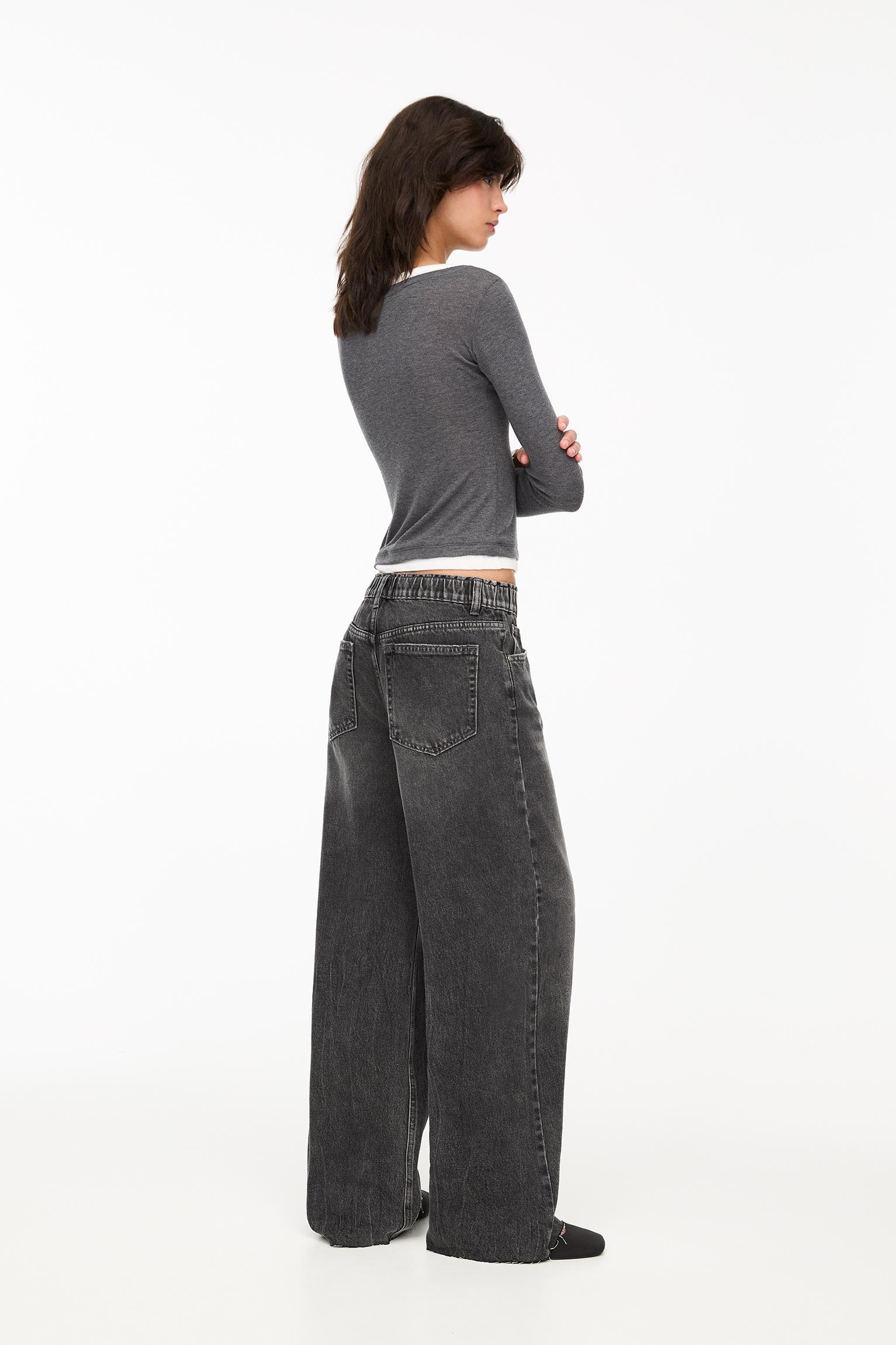 Wide leg baggy jeans with elastic waistband Product Image