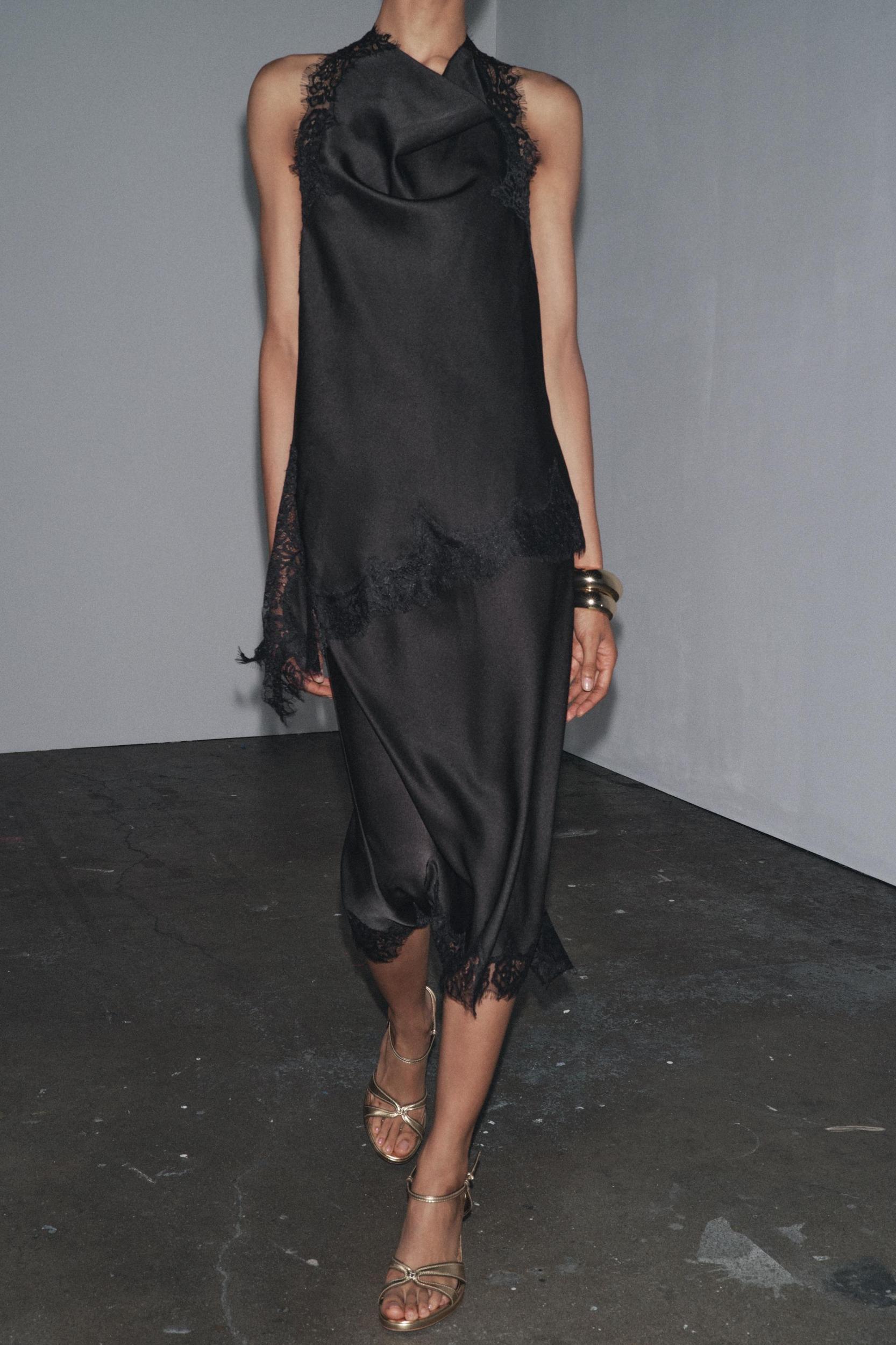 SATIN EFFECT LACE SKIRT ZW COLLECTION Product Image