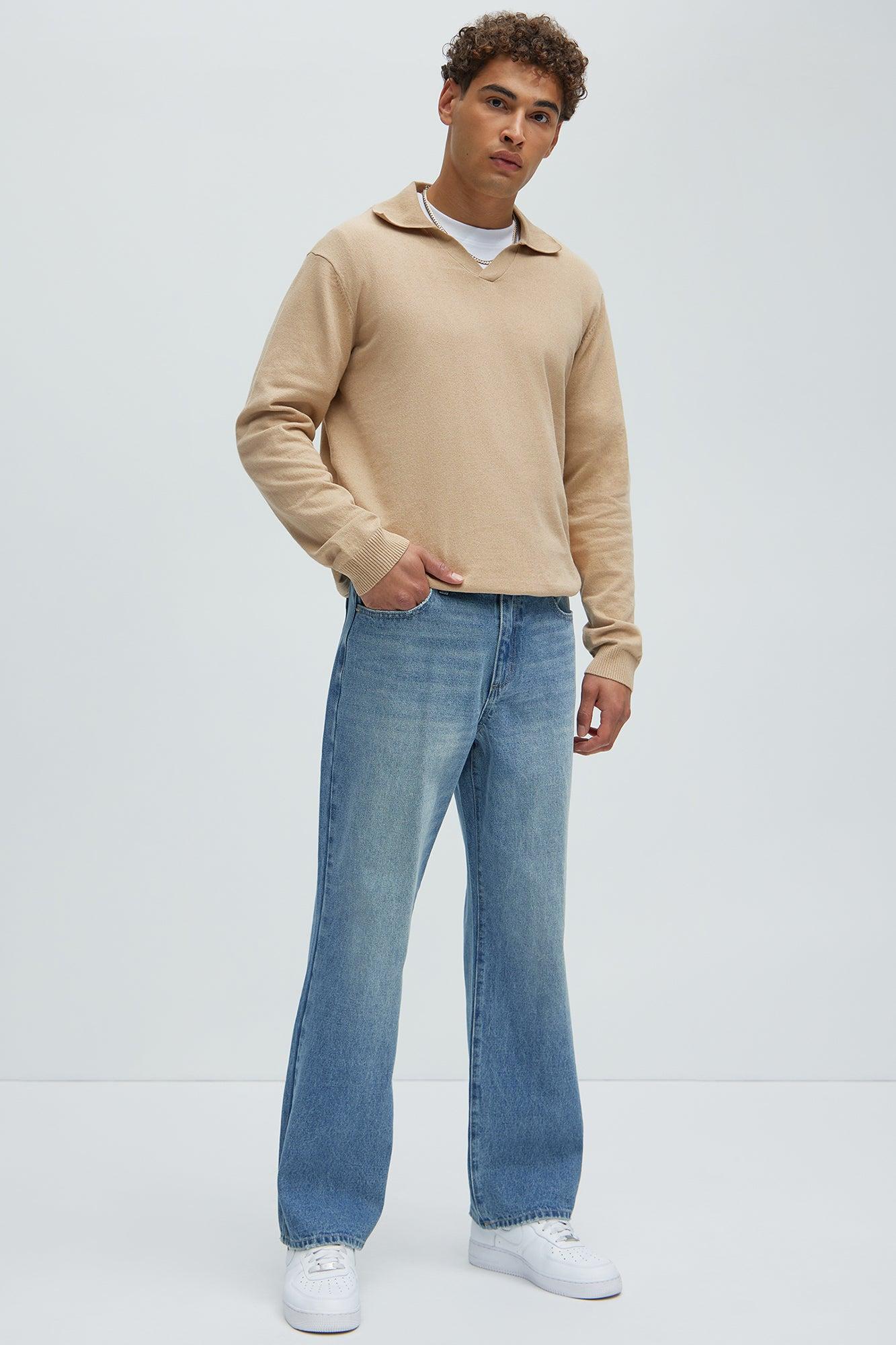 Noyes Johnny Collar Lightweight Sweater - Tan Product Image