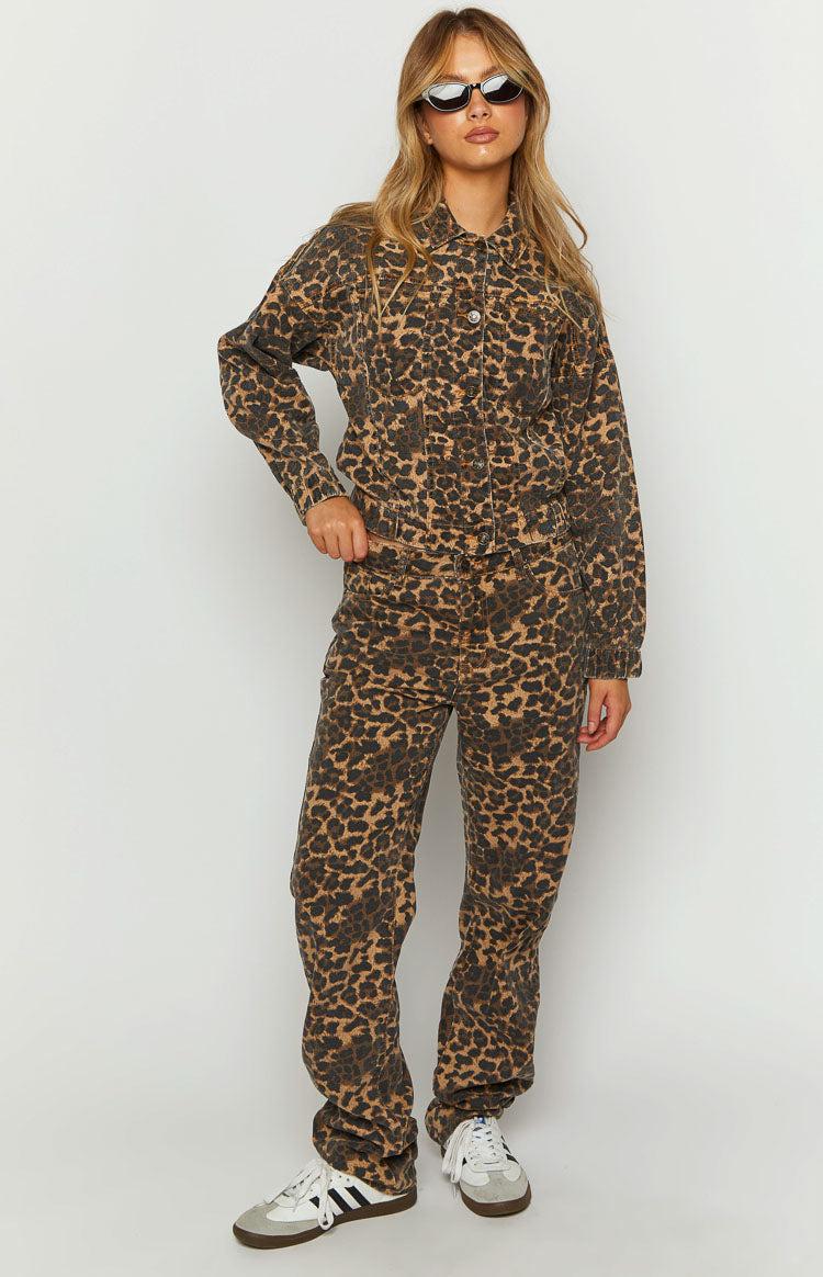 Lioness Carmela Leopard Print Denim Jacket Girls Product Image