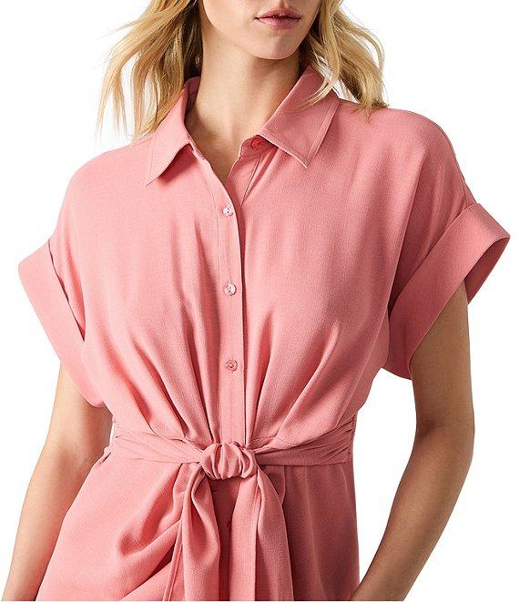 Steve Madden Tori Point Collar Neck Short Sleeve Button Front Midi Dress Product Image