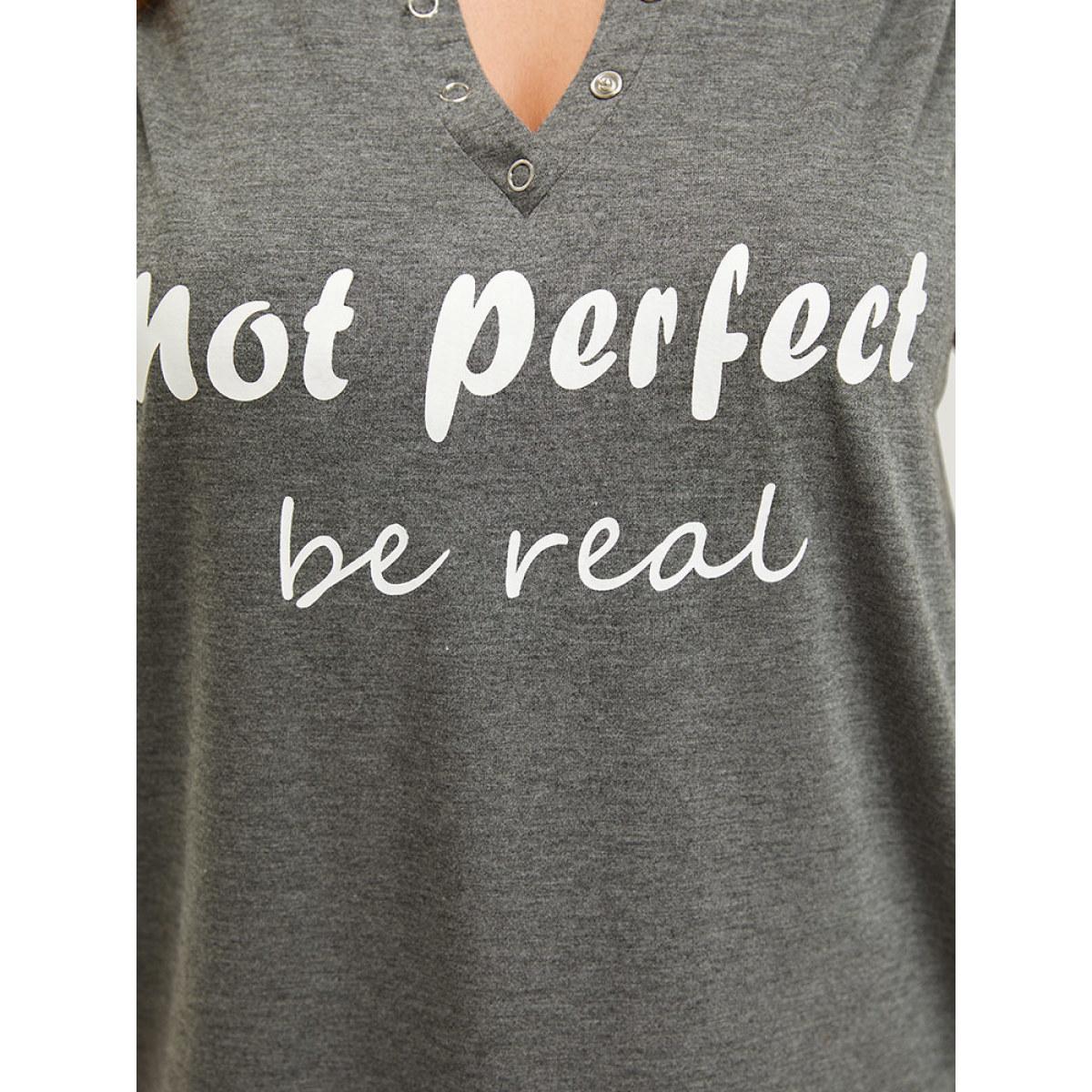 Plus Size Letter Print Button Notched Tank Top Women DarkGray Casual Printed Dailywear Tank Tops Camis BloomChic 14-16/1X Product Image