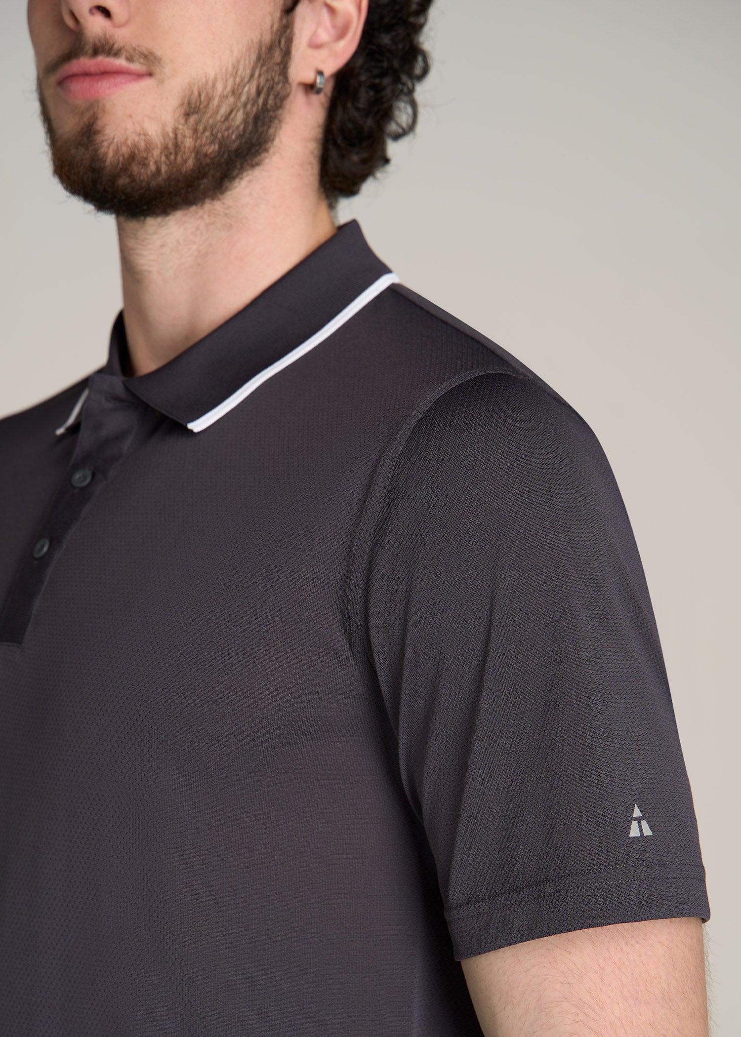 A.T. Performance Tipped Golf Polo for Tall Men in Charcoal Male Product Image