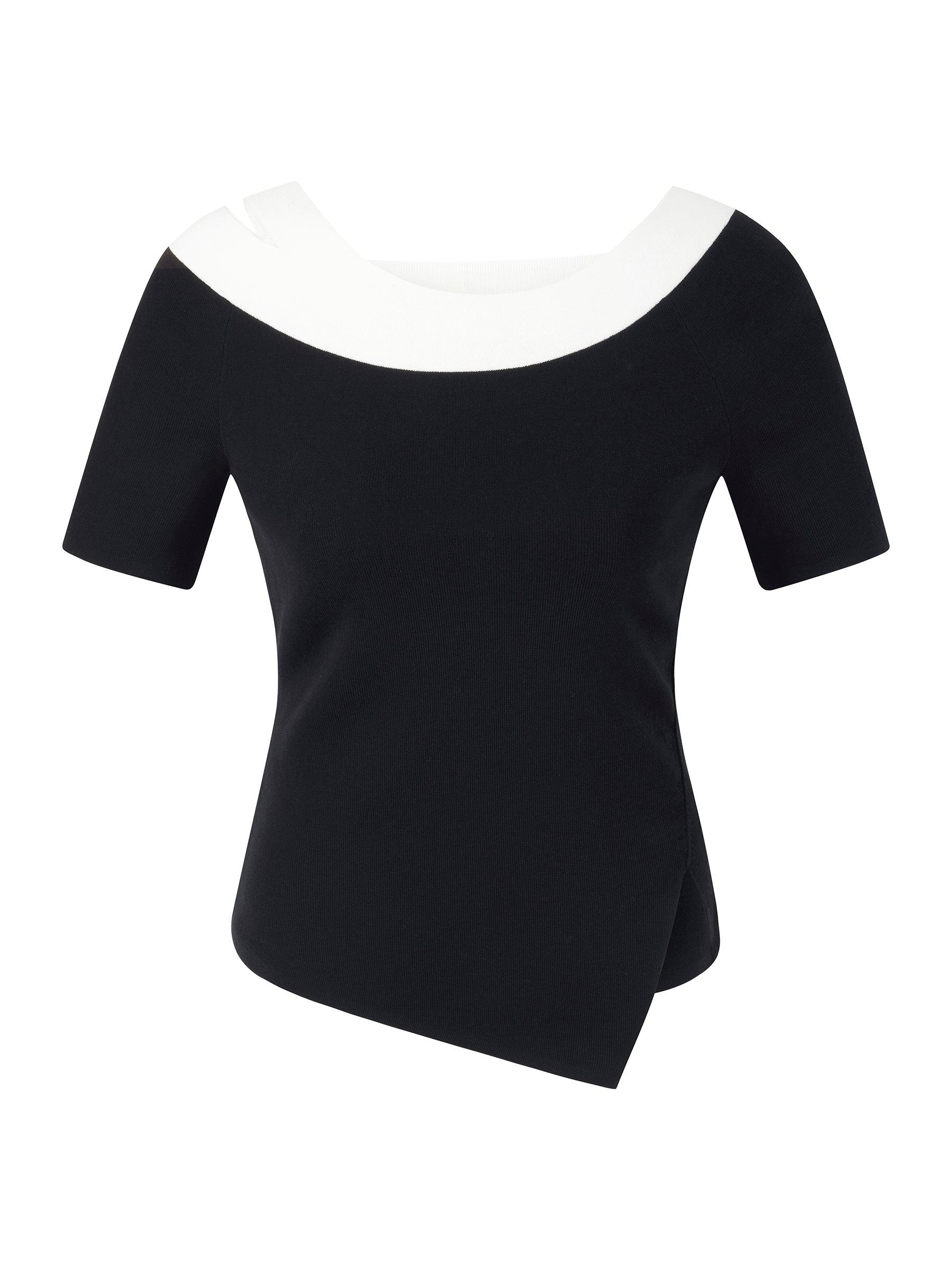 Tencel Blend Color Block Women Cut-Out Knit Top Product Image