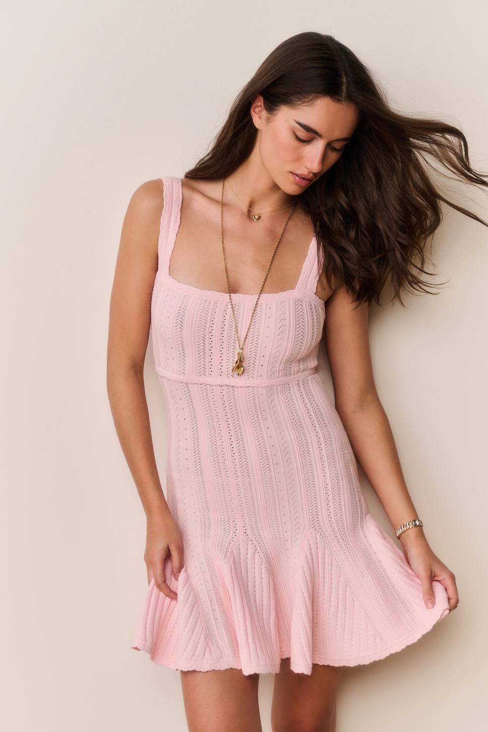Tabatha Stretch Pointelle Mini Dress - PEACH SORBET Product Image