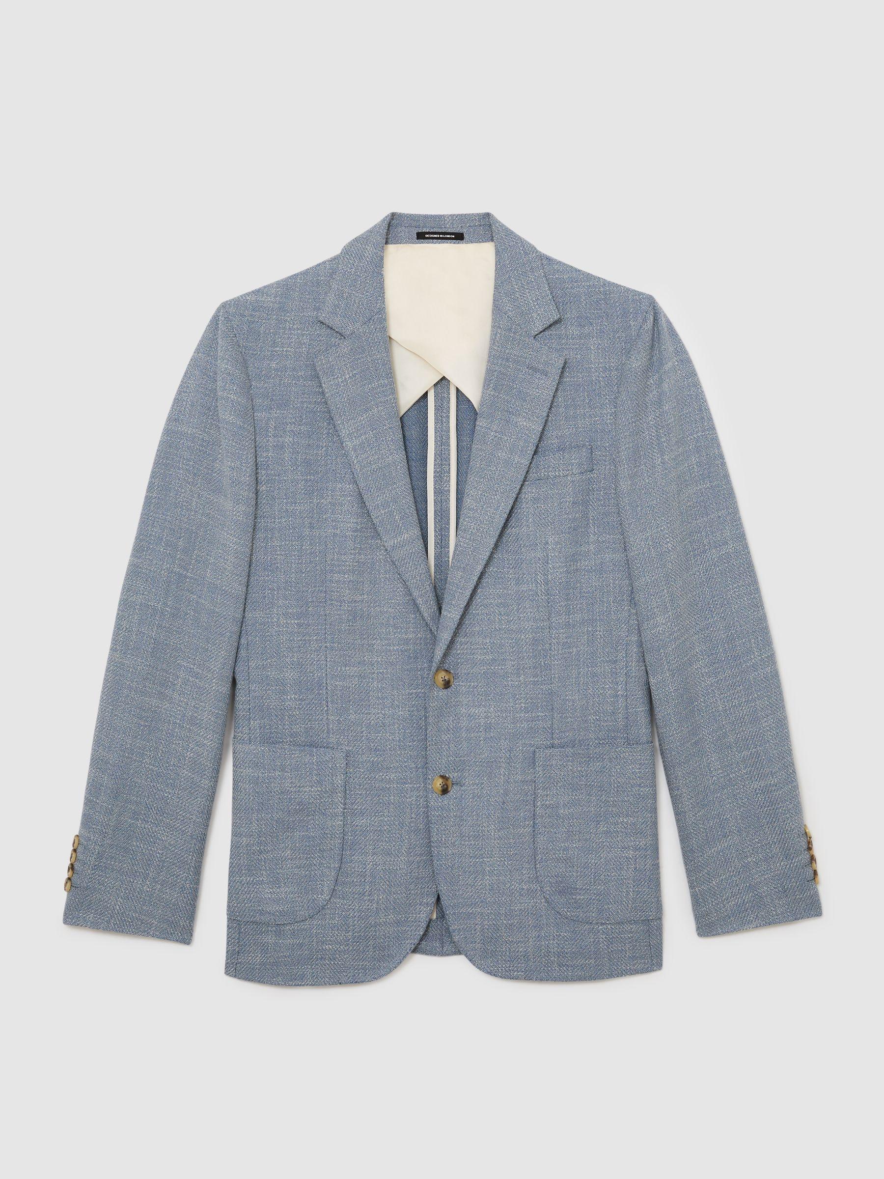 Single-Breasted Herringbone Blazer Tailored-Fit with Cotton in Soft Blue Product Image