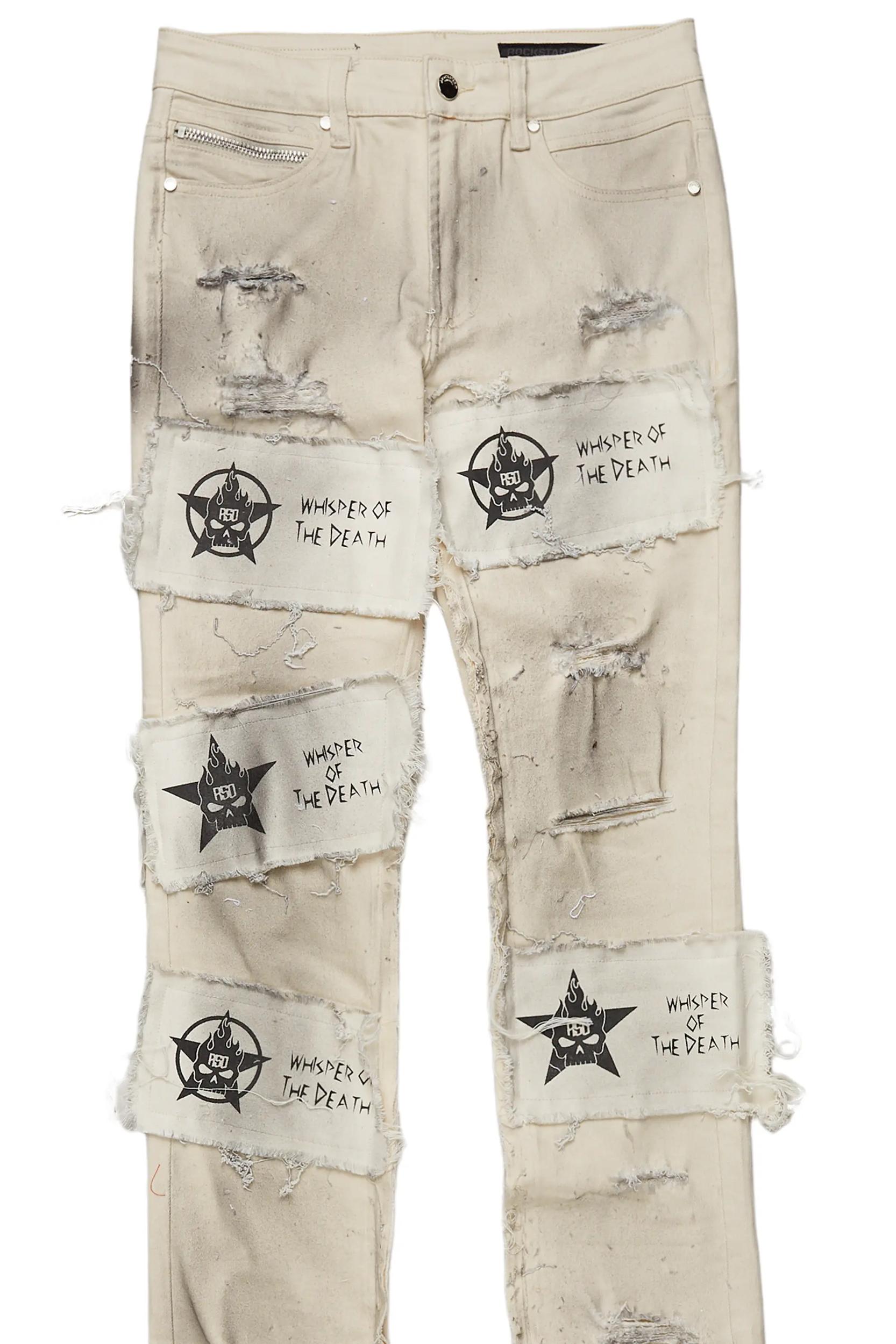 Dancho Beige Patchwork Super Stacked Flare Jean Male Product Image