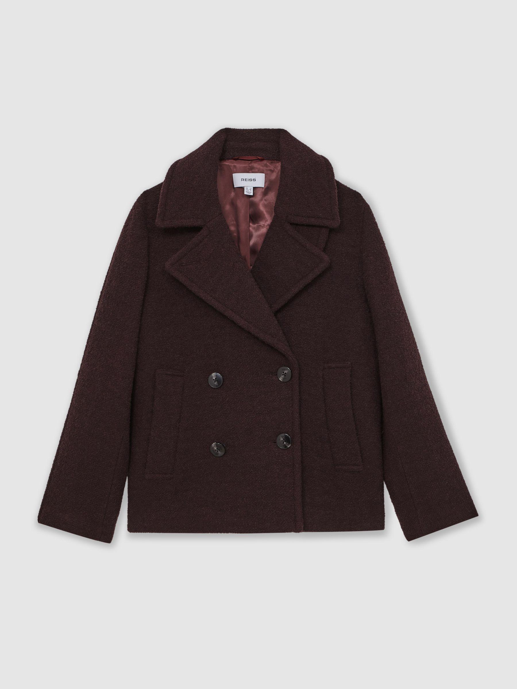 Wool-Blend Double-Breasted Short Coat in Burgundy Product Image