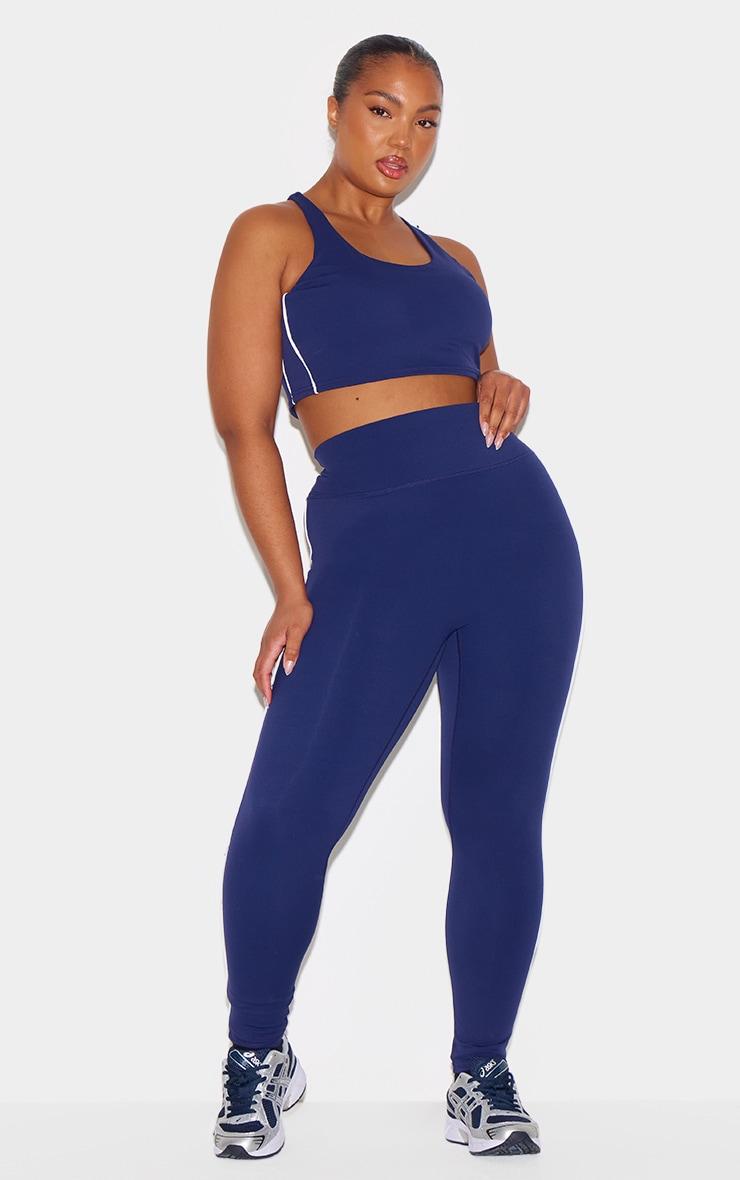 Navy Sculpt Contrast Detail High Waist Gym Leggings Product Image