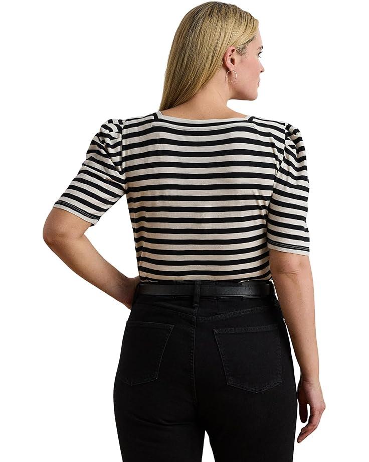 Plus Size Striped Stretch Cotton Crewneck Tee Product Image