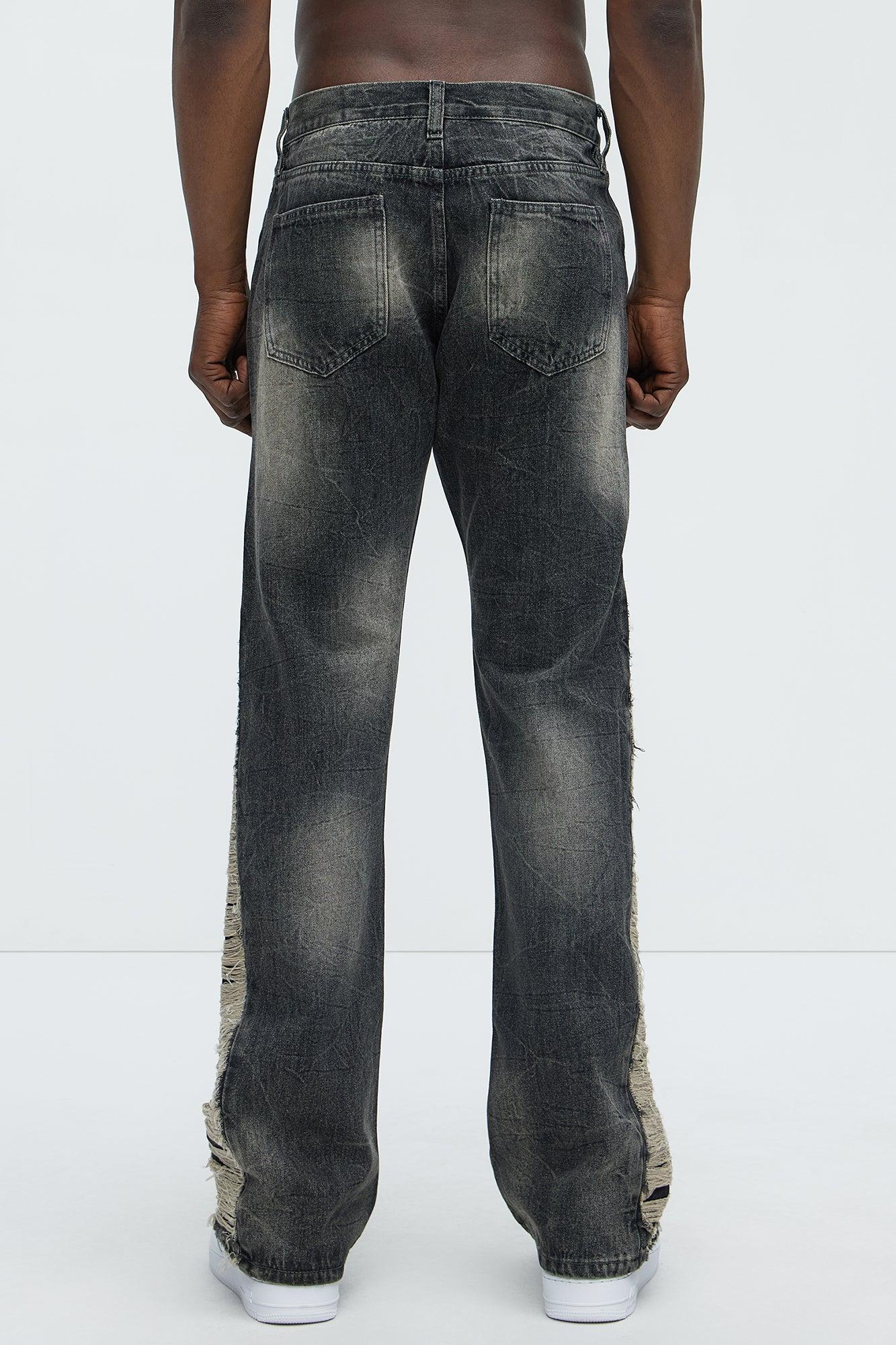 Back In The Valley Distressed Stacked Slim Flare Jeans - Black Wash Product Image