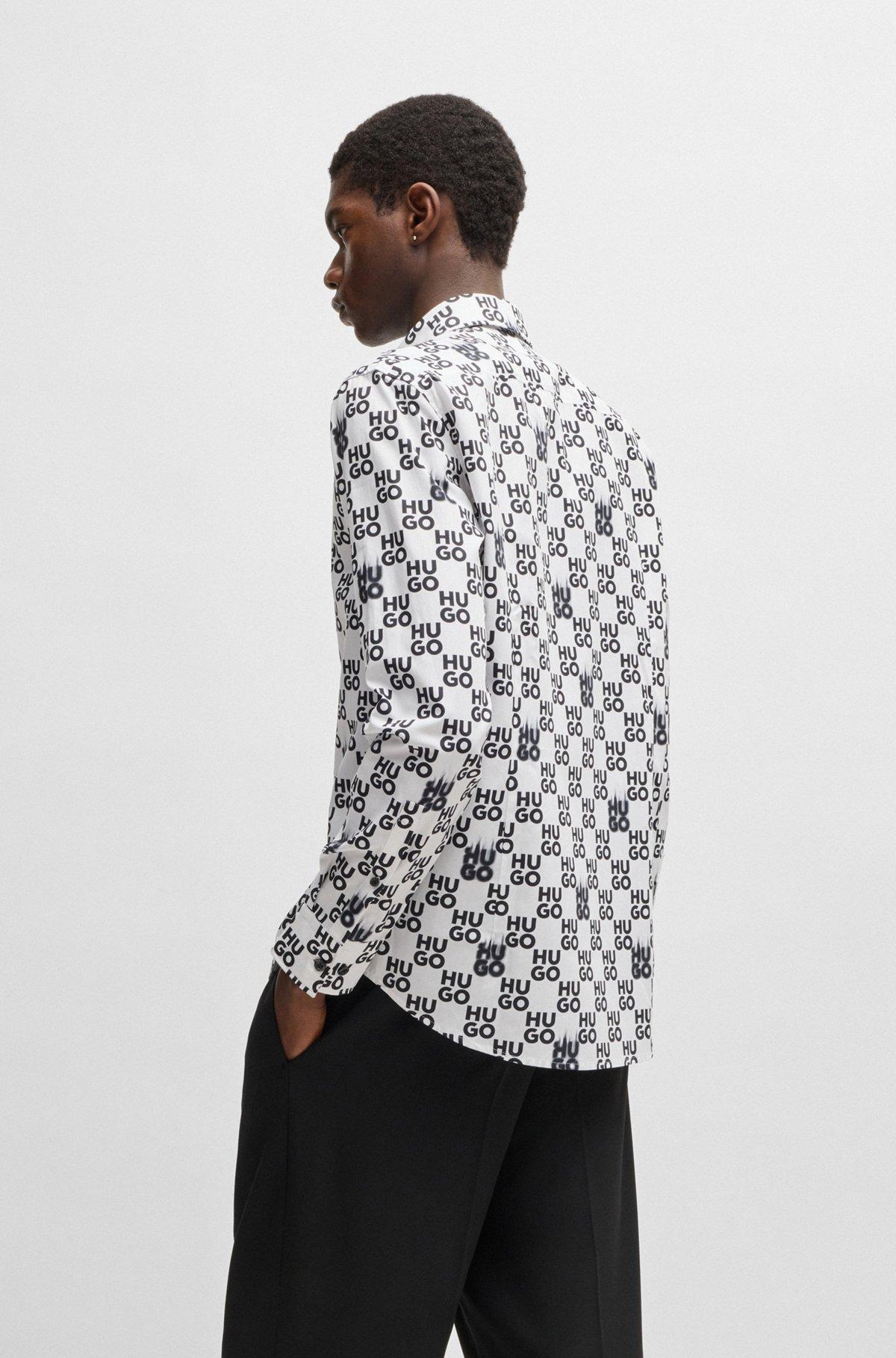 Slim-fit shirt in seasonal-print cotton poplin Product Image