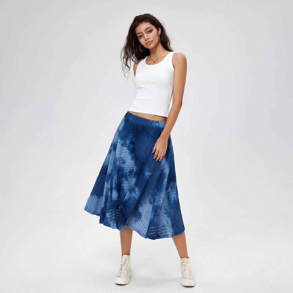 Womens Tie-Dye A-Line Midi Skirt - Wild Fable Navy Blue Product Image