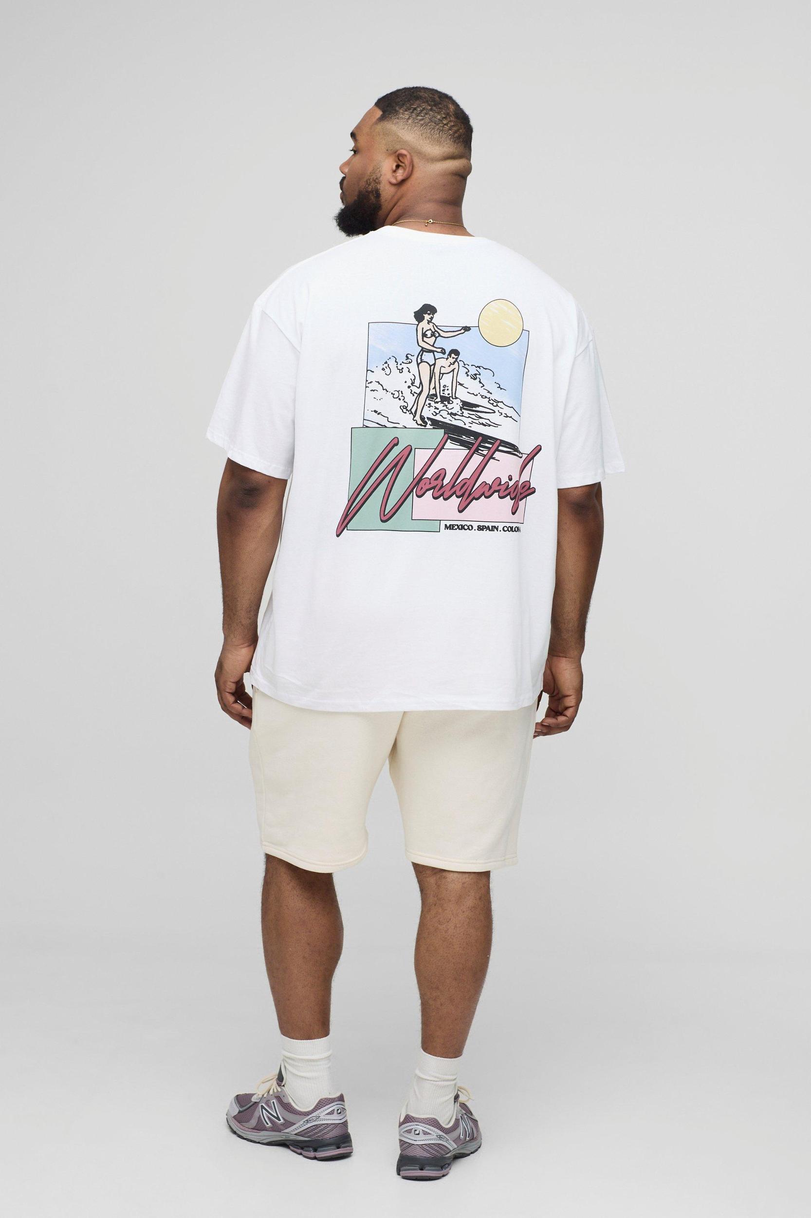 Plus Worldwide Beach Retro Print T-Shirt | boohooMAN USA Product Image