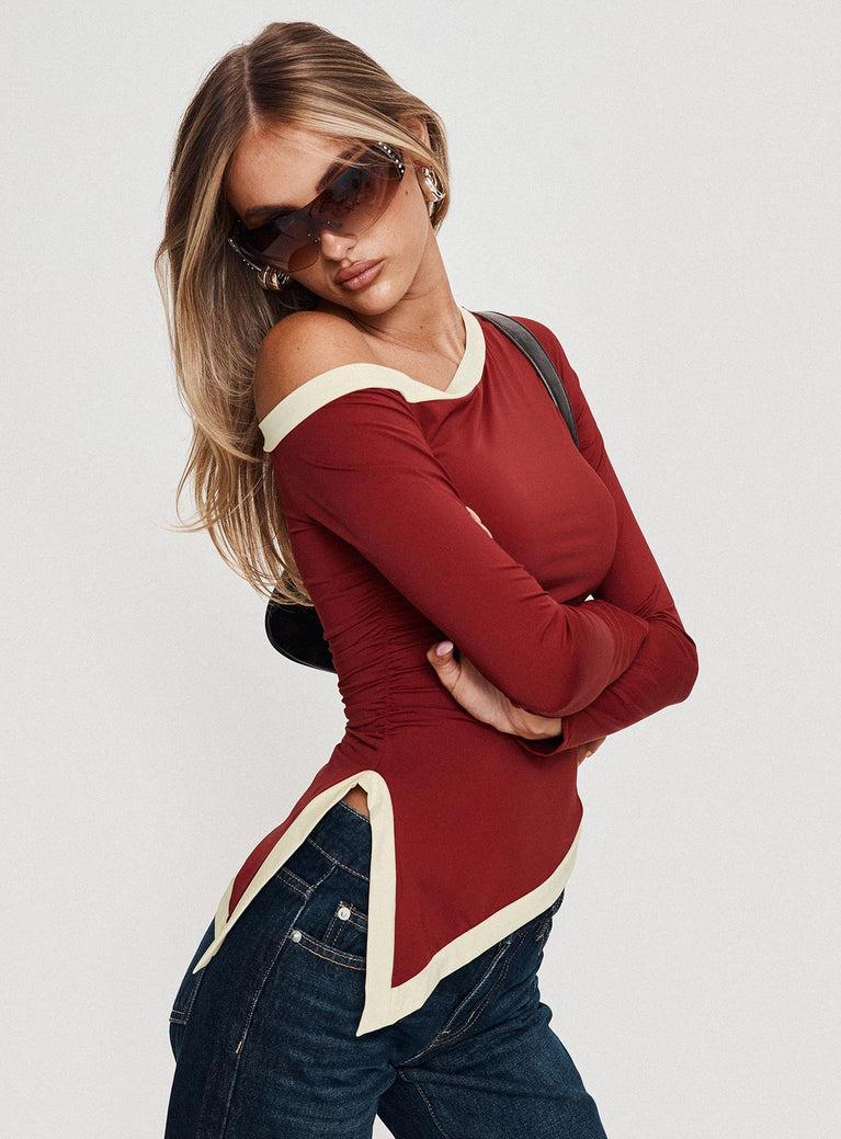 Fake Smile Long Sleeve Top Burgundy / Cream Product Image