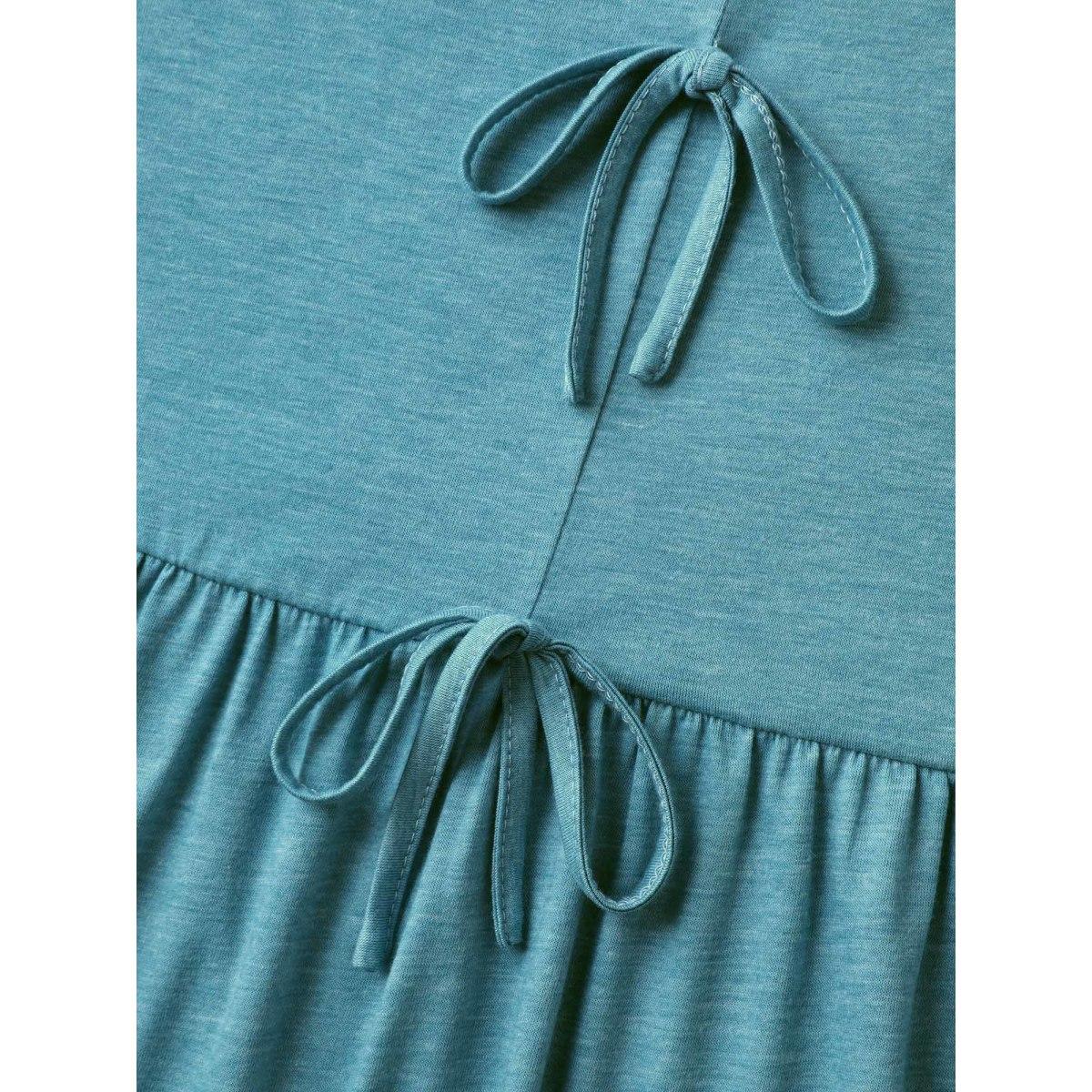 Plus Size Bow Tie Detail Neck Keyhole Tank Top Women Cerulean Tie knot Round Neck Everyday-Casual Tank Tops Camis BloomChic 22-24/3X Product Image