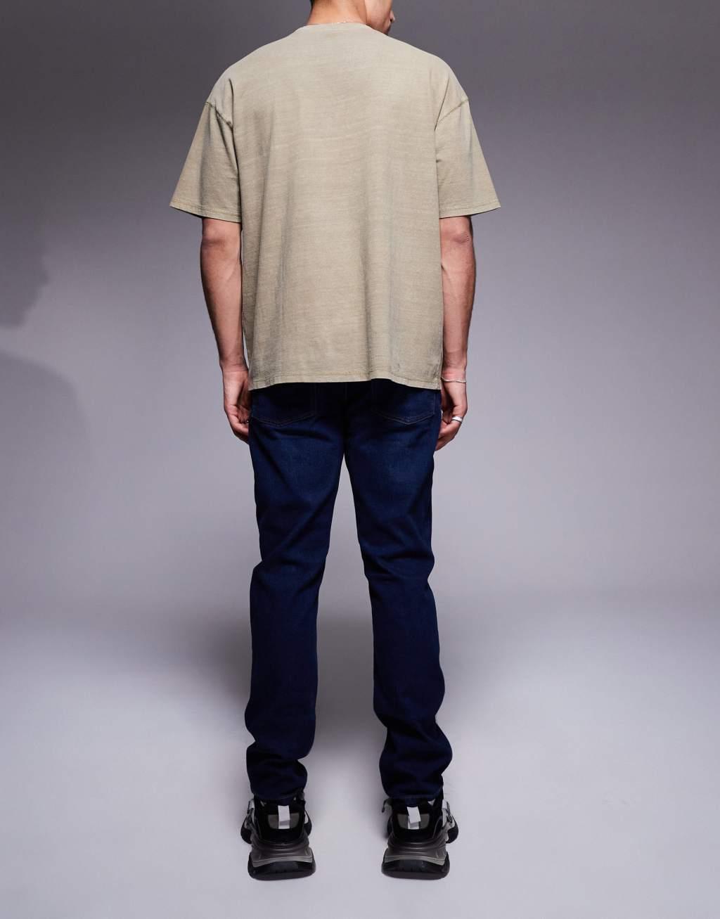 River Island Slim Fit Jeans In Dark Wash Blue Product Image