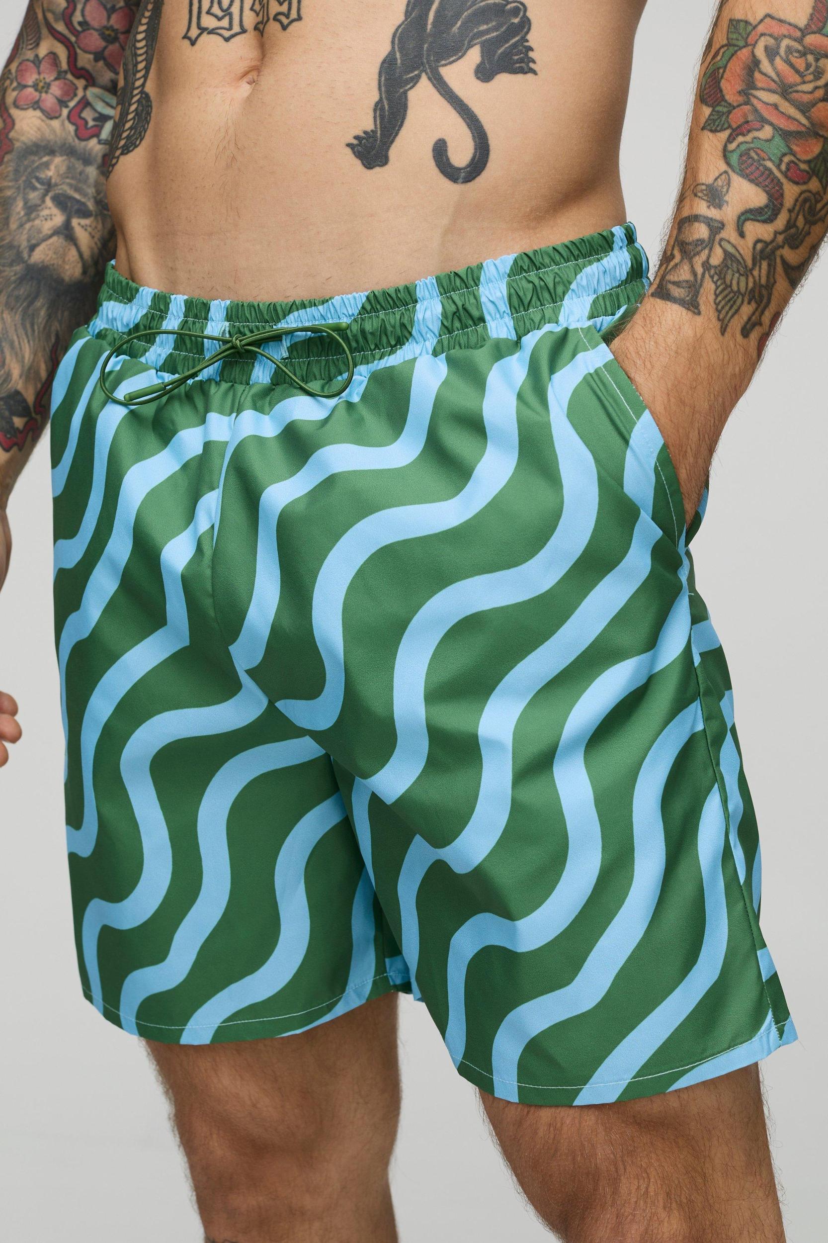 Abstract Print Mid Length Swim | boohooMAN USA Product Image