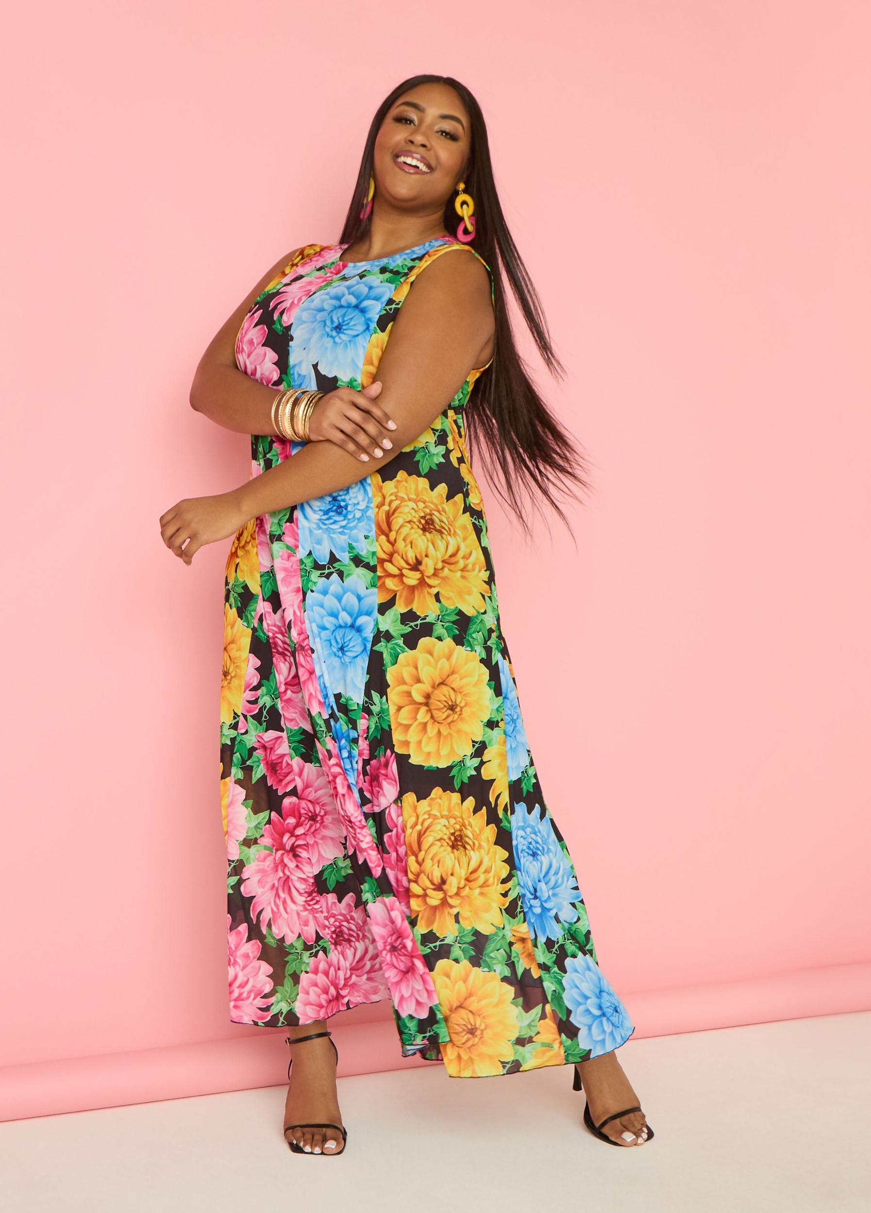Tall Floral Print Mesh Maxi Dress Product Image