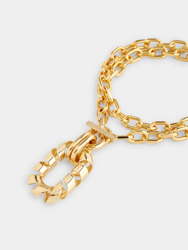 Gold Double XL link twist necklace with pendant Product Image