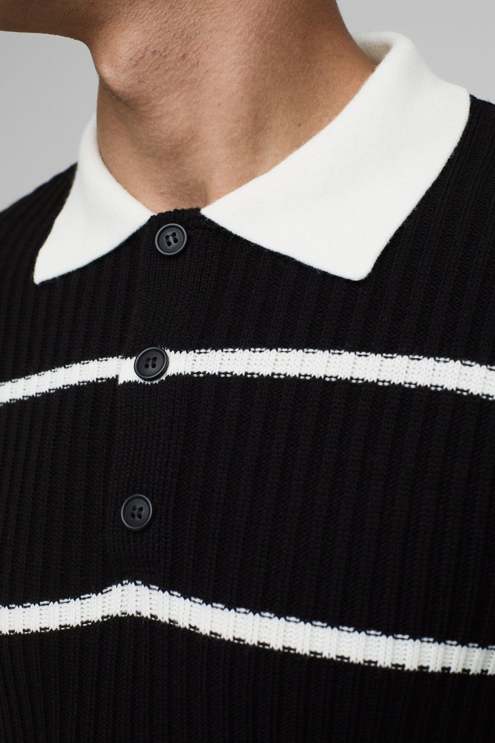 Regular Fit Striped Knitted Rugby Polo | boohooMAN USA Product Image