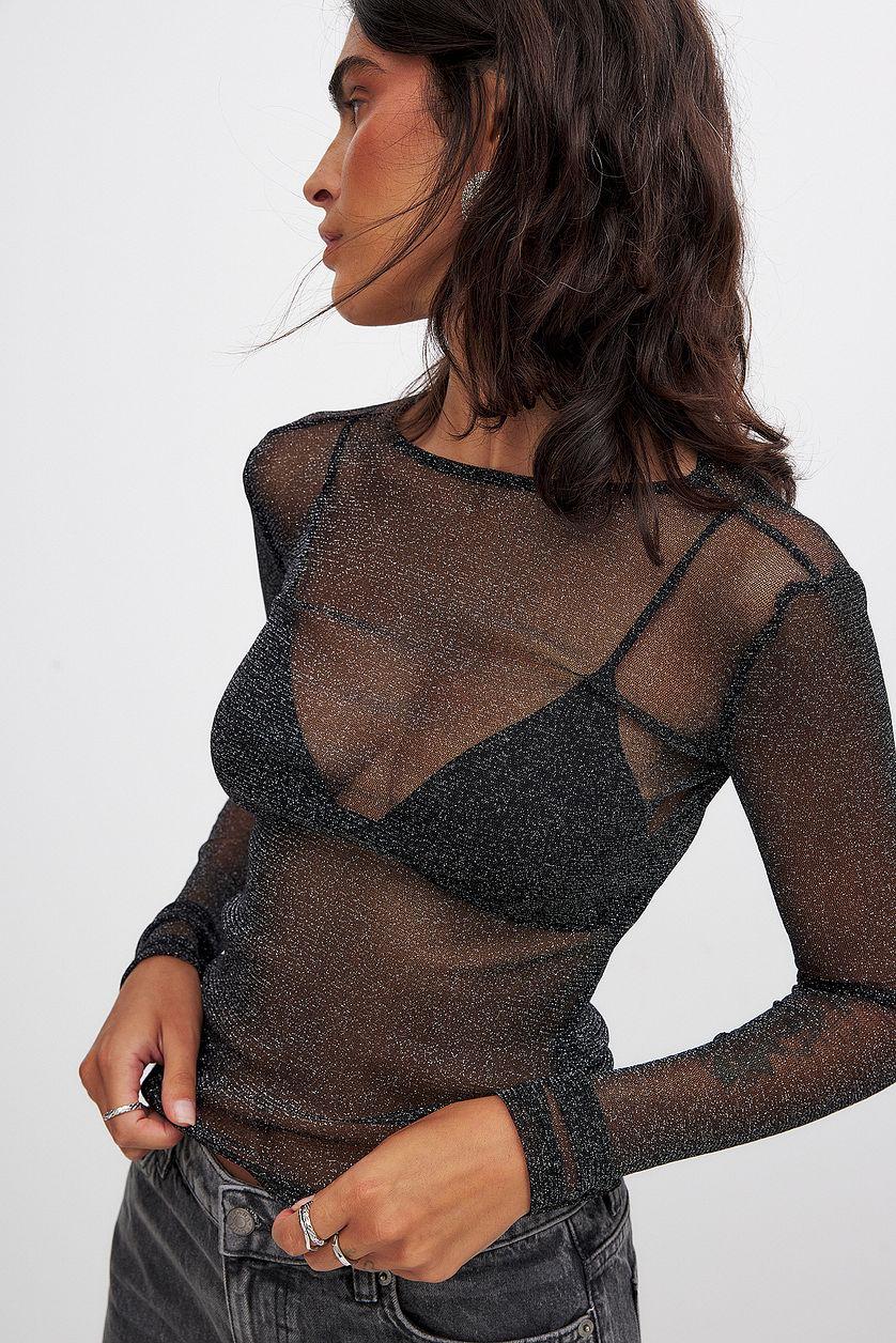Long Sleeve Glitter Mesh Top Product Image