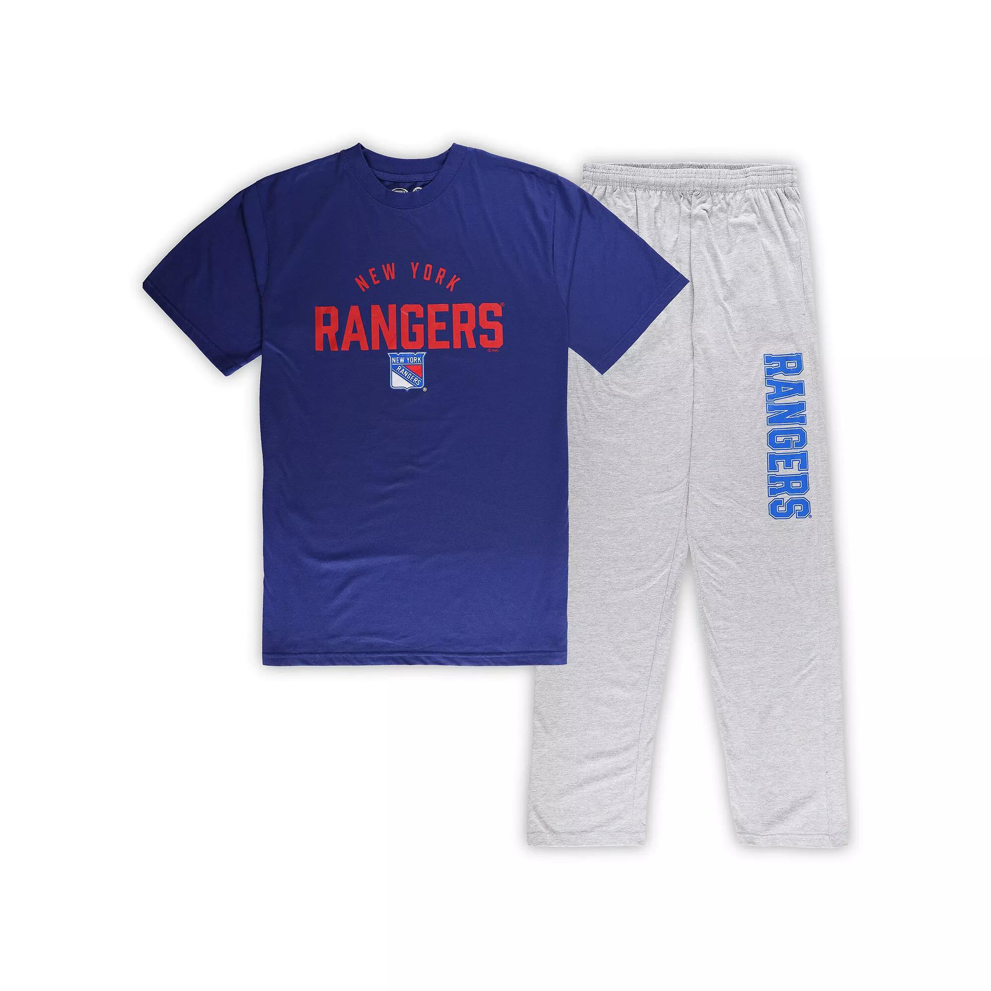 Men's New York Rangers Blue/Heather Gray Big & Tall T-Shirt & Pants Lounge Set, Size: 2XB, Ran Blue Product Image