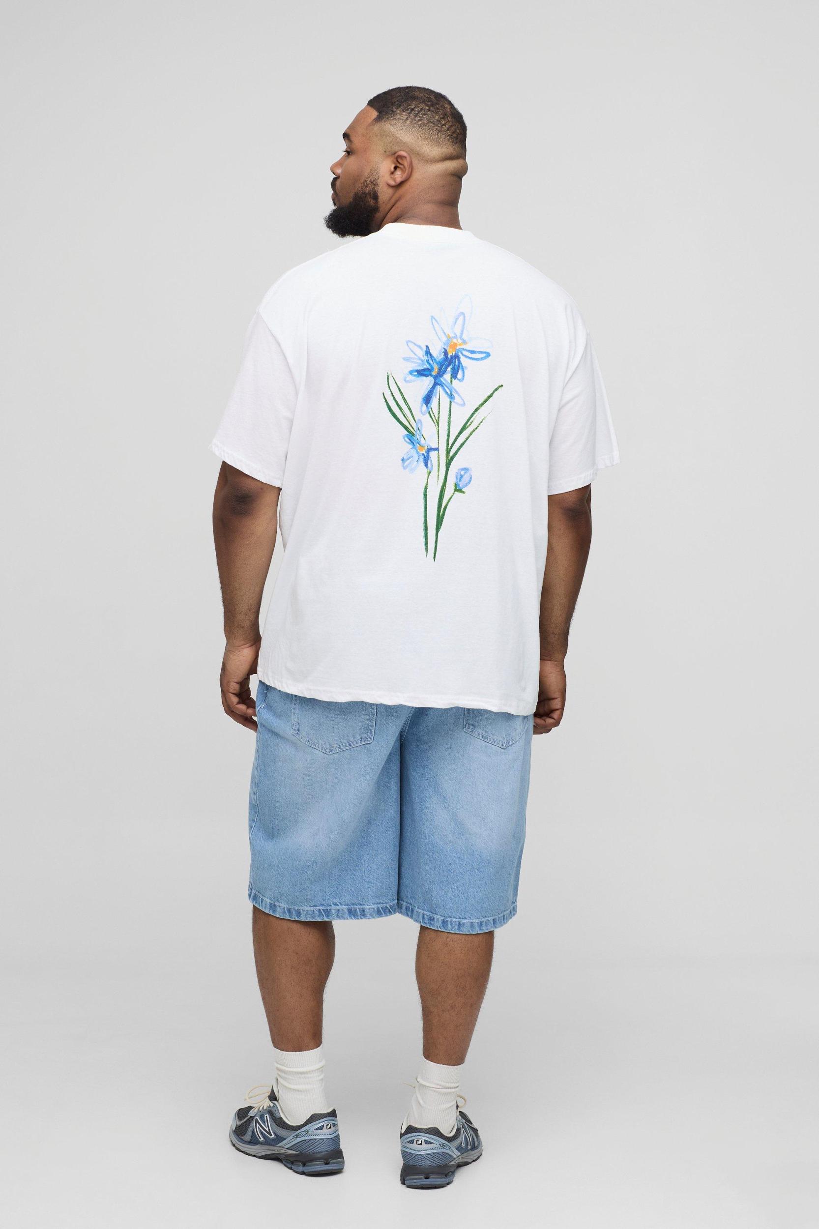 Plus Oversized Extended Neck Doodle Floral Print T-Shirt | boohooMAN USA Product Image