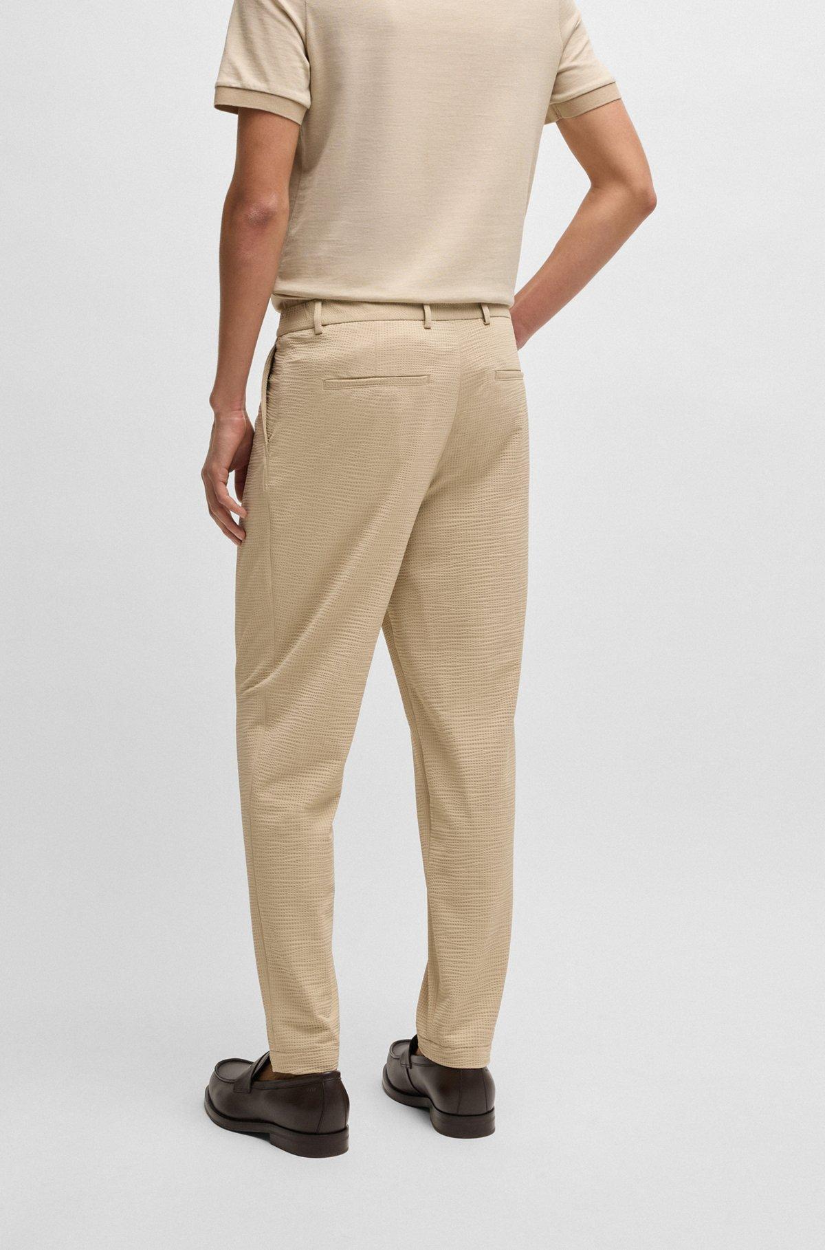 BOSS - Washable formal trousers in stretch seersucker fabric - Light Beige Product Image