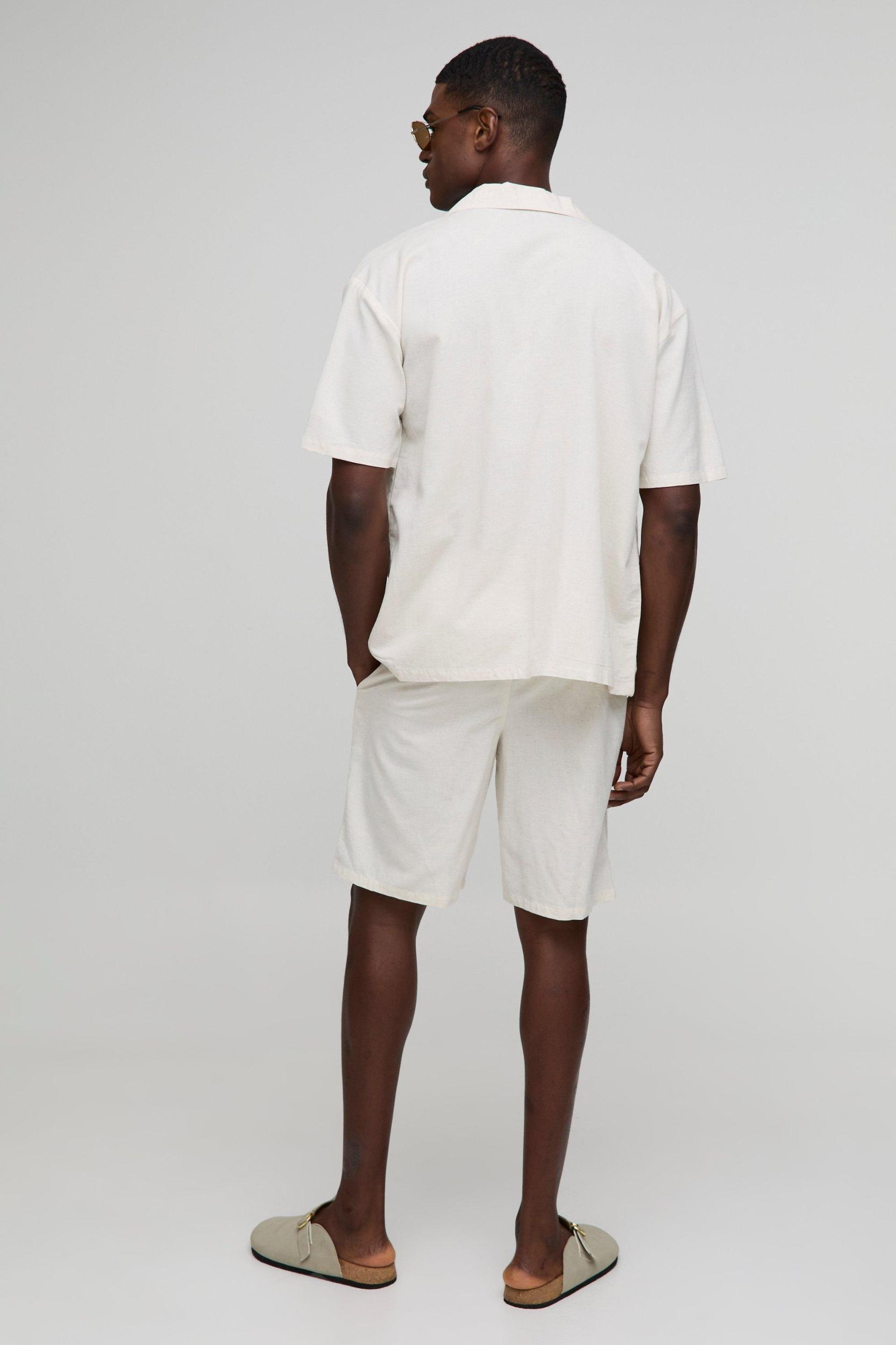 Oversized Pocket Detail Linen Blend Shirt & Short Set | boohooMAN USA Product Image