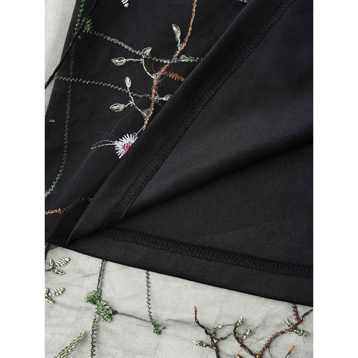 Plus Size Floral Embroidered Elastic Waist Lined Midi Dress Black Women Formal Texture Party Curvy Bloomchic 10/M Product Image