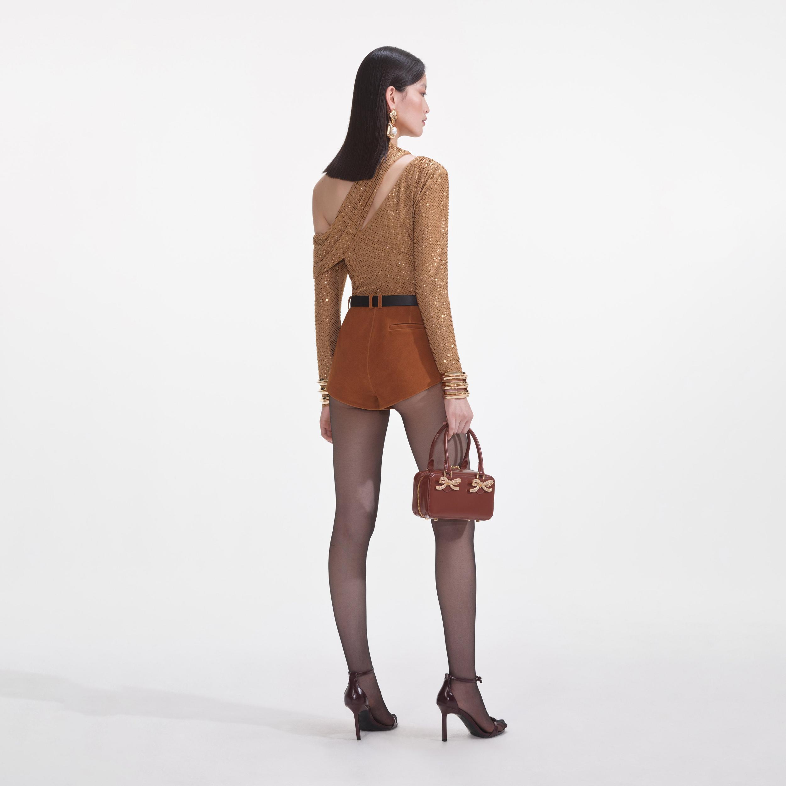 Brown Rhinestone Gathered Top Product Image