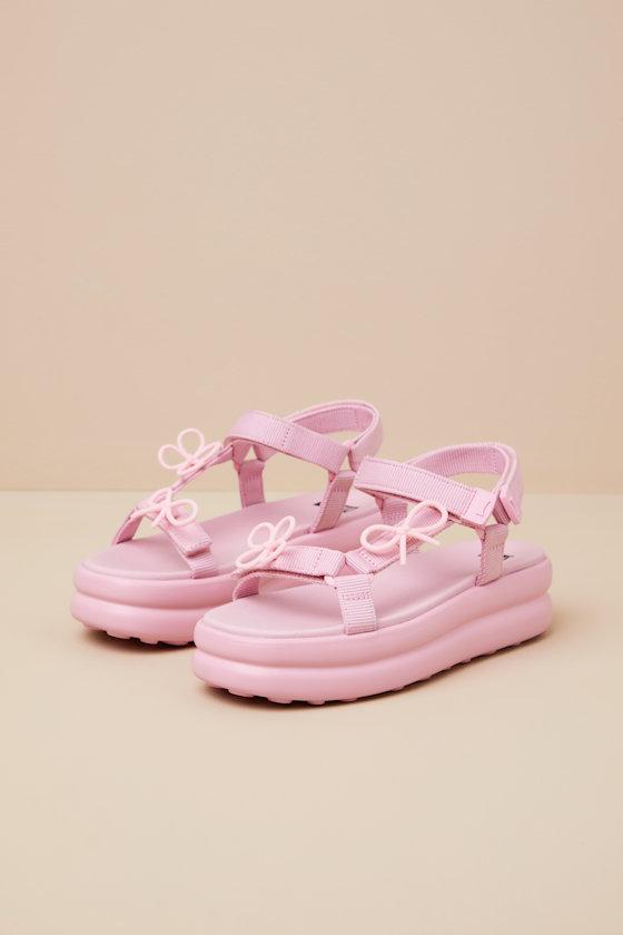 Twins Pink Floral Bow Strappy Flatform Sandals Product Image