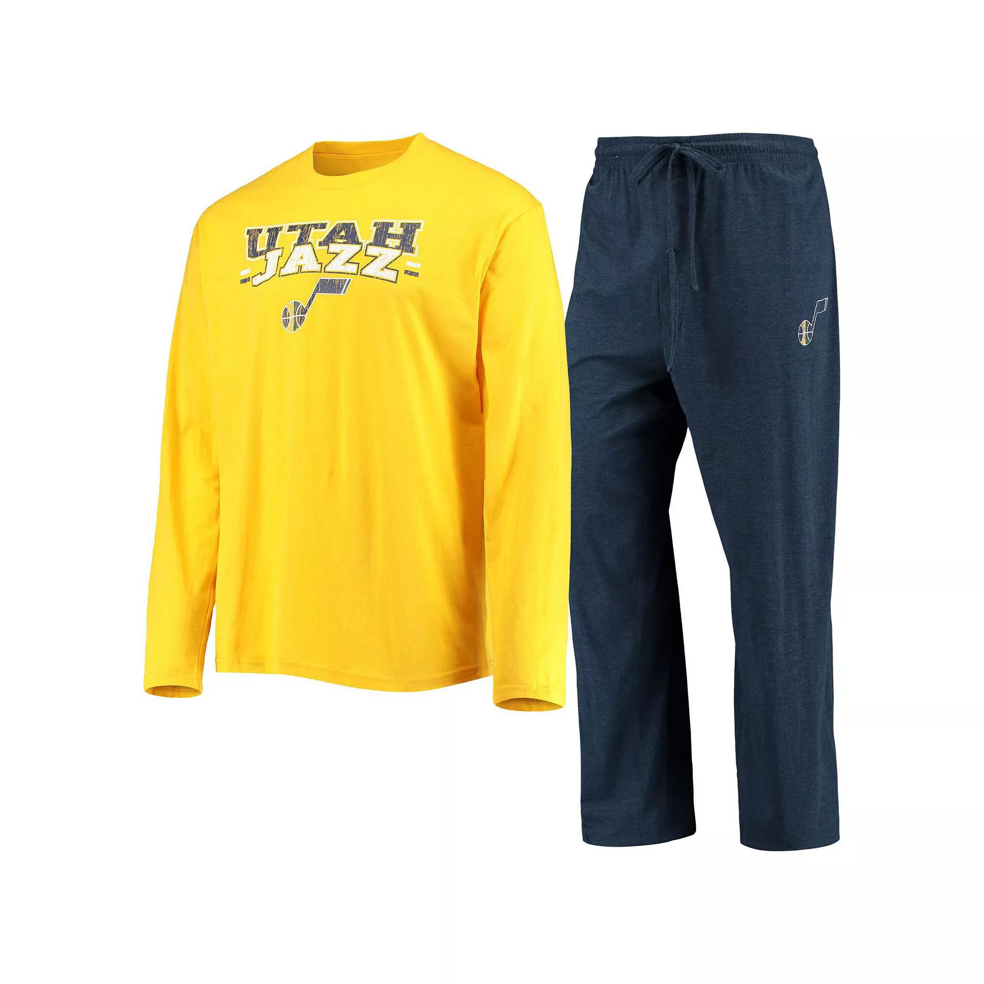 Men's Concepts Sport Navy/Gold Utah Jazz Long Sleeve T-Shirt & Pants Sleep Set,  Product Image