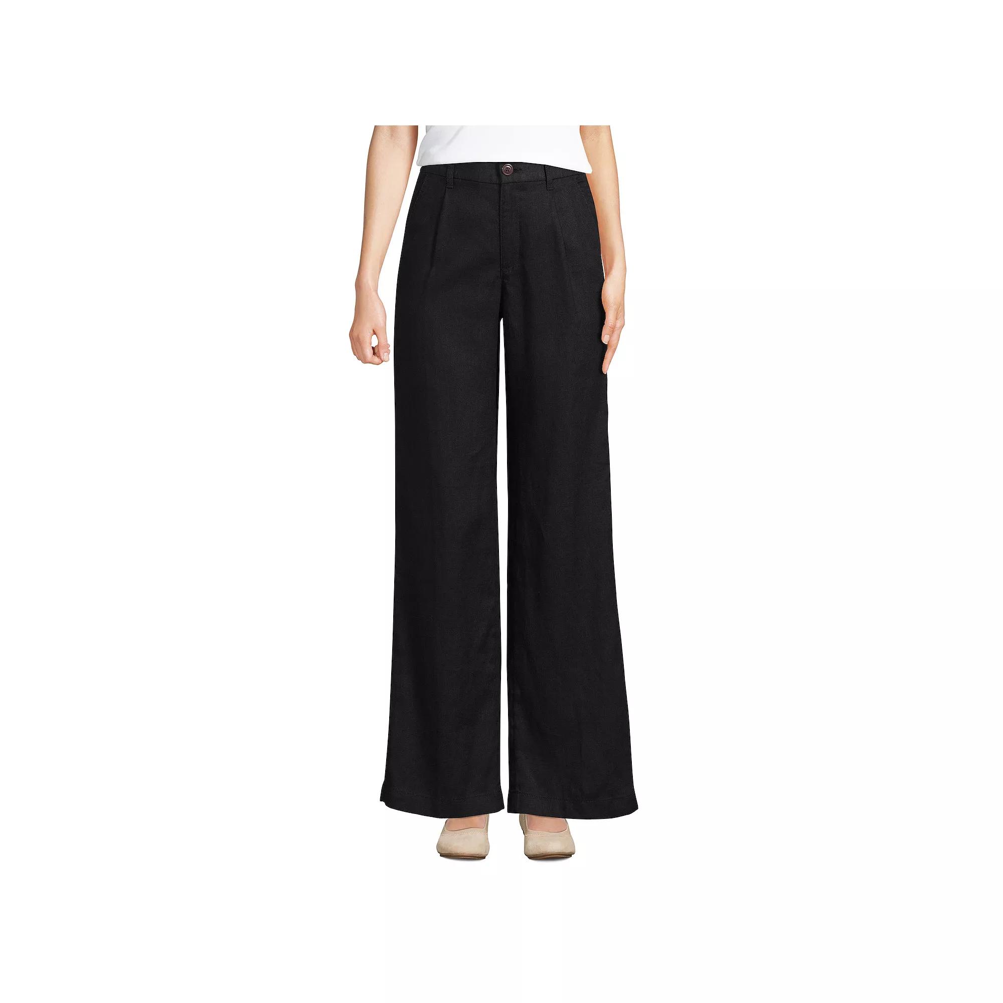 Women's Lands' End High-Rise Wide-Leg Linen Pleated Pants,  Product Image