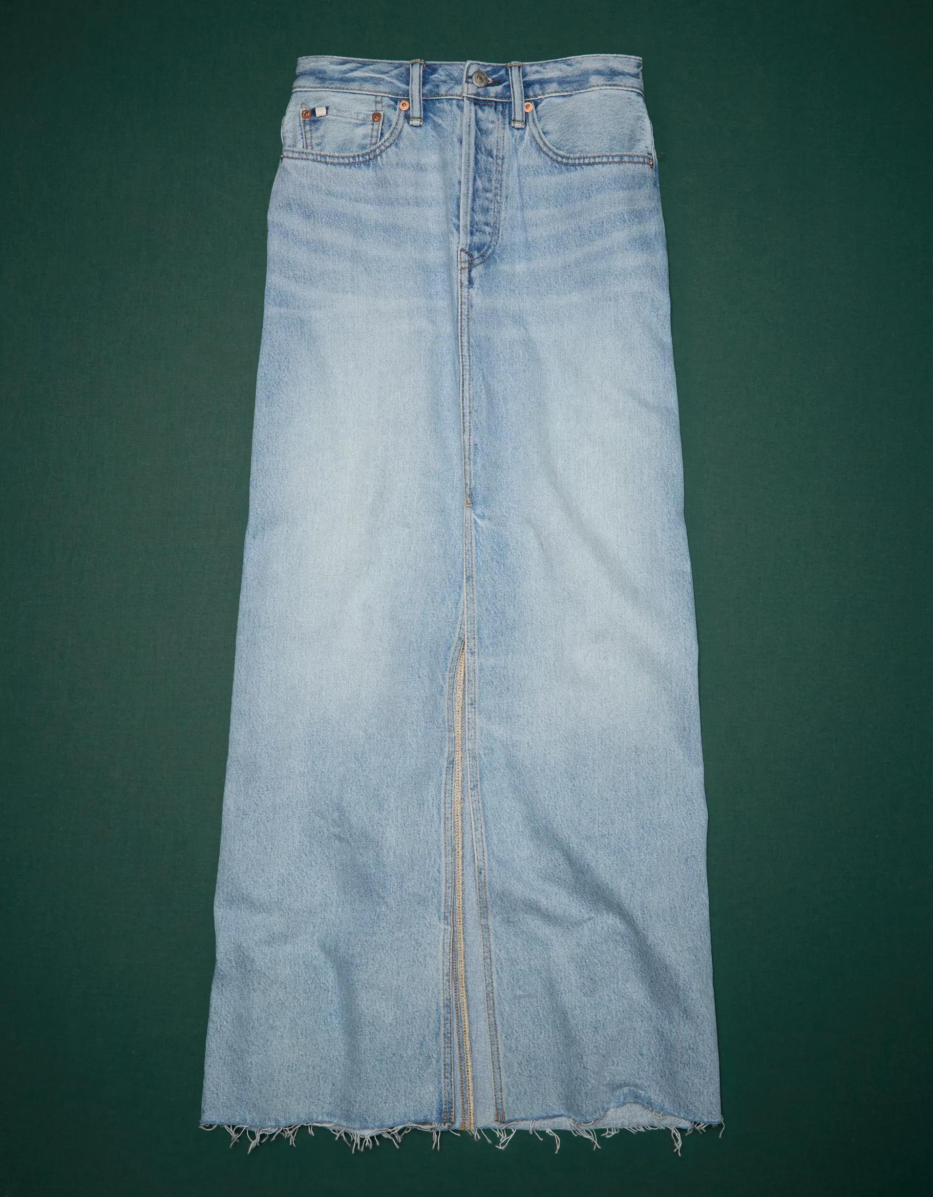 AE77 Premium Denim Maxi Skirt Product Image