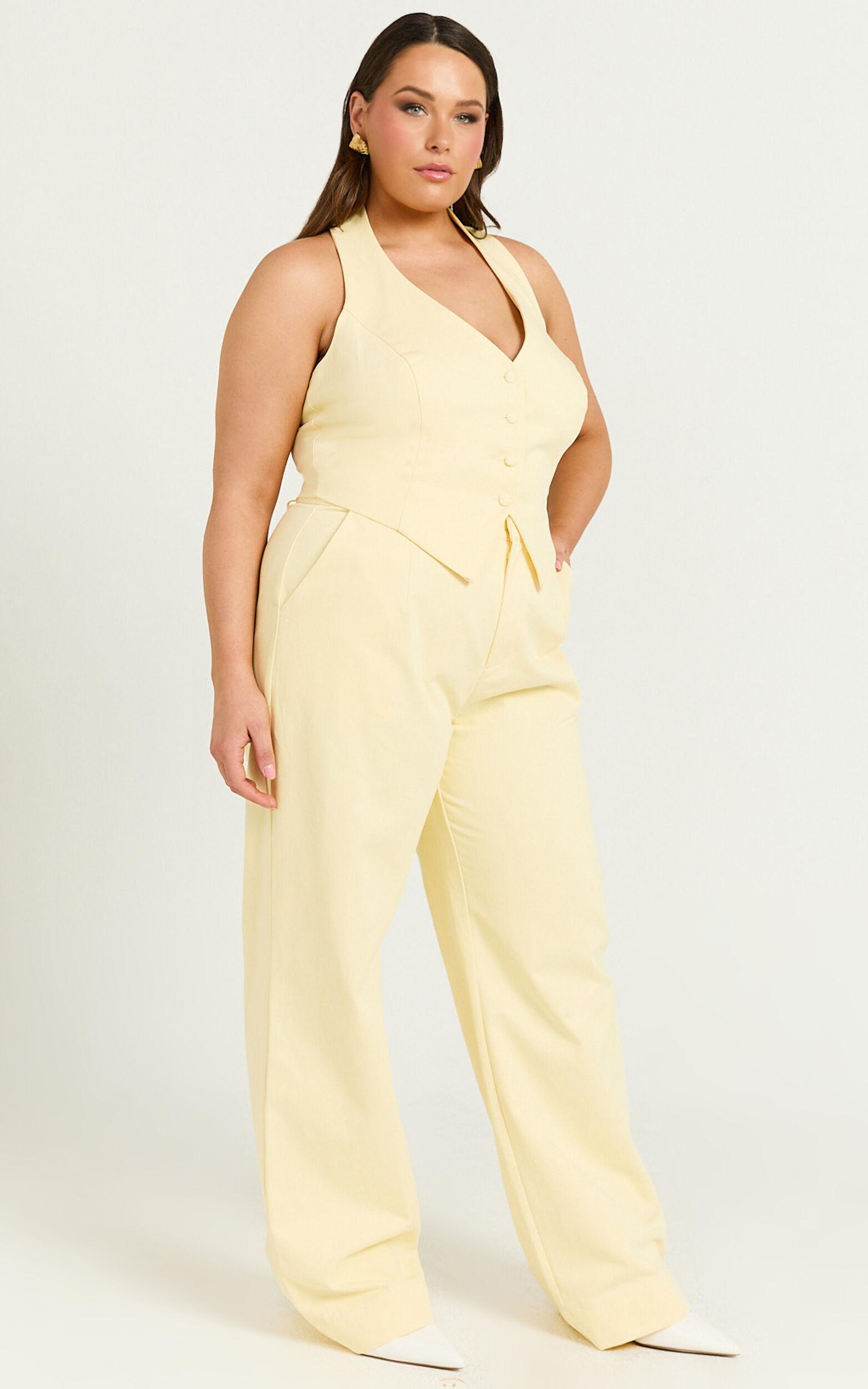 Virginia Pants - High Waist Straight Leg Pants in Pastel Yellow Product Image