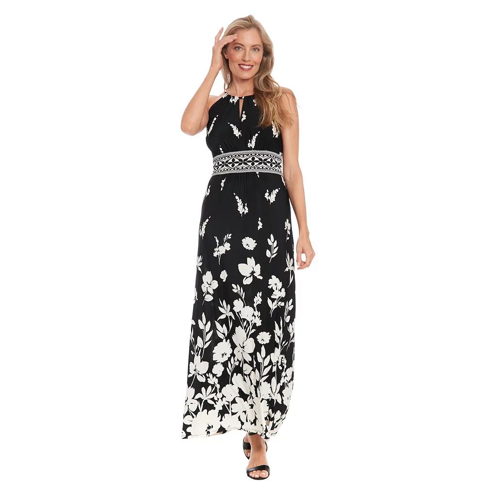 Women's London Times Printed Halter Maxi Dress, Size: 12, Black Product Image