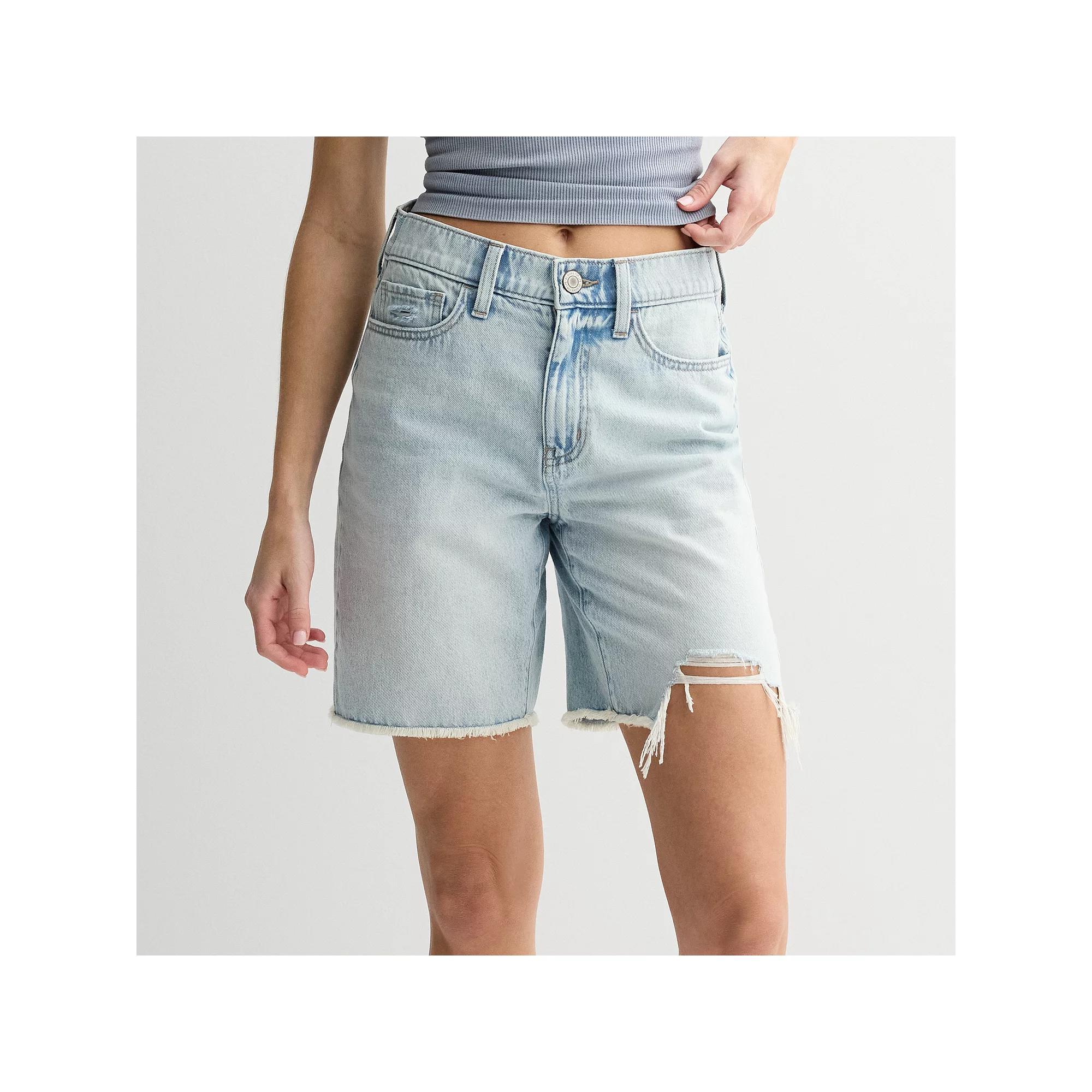 Juniors' SO® Relaxed Longline Jean Shorts, Women's, Size: 9, Light Product Image