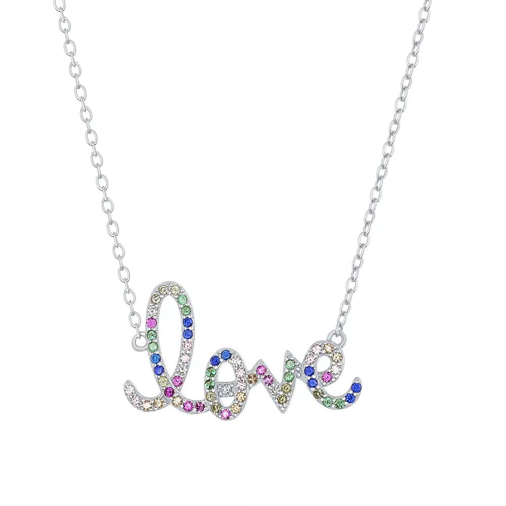Sterling Silver Rainbow Cubic Zirconia Love Necklace, Womens Product Image