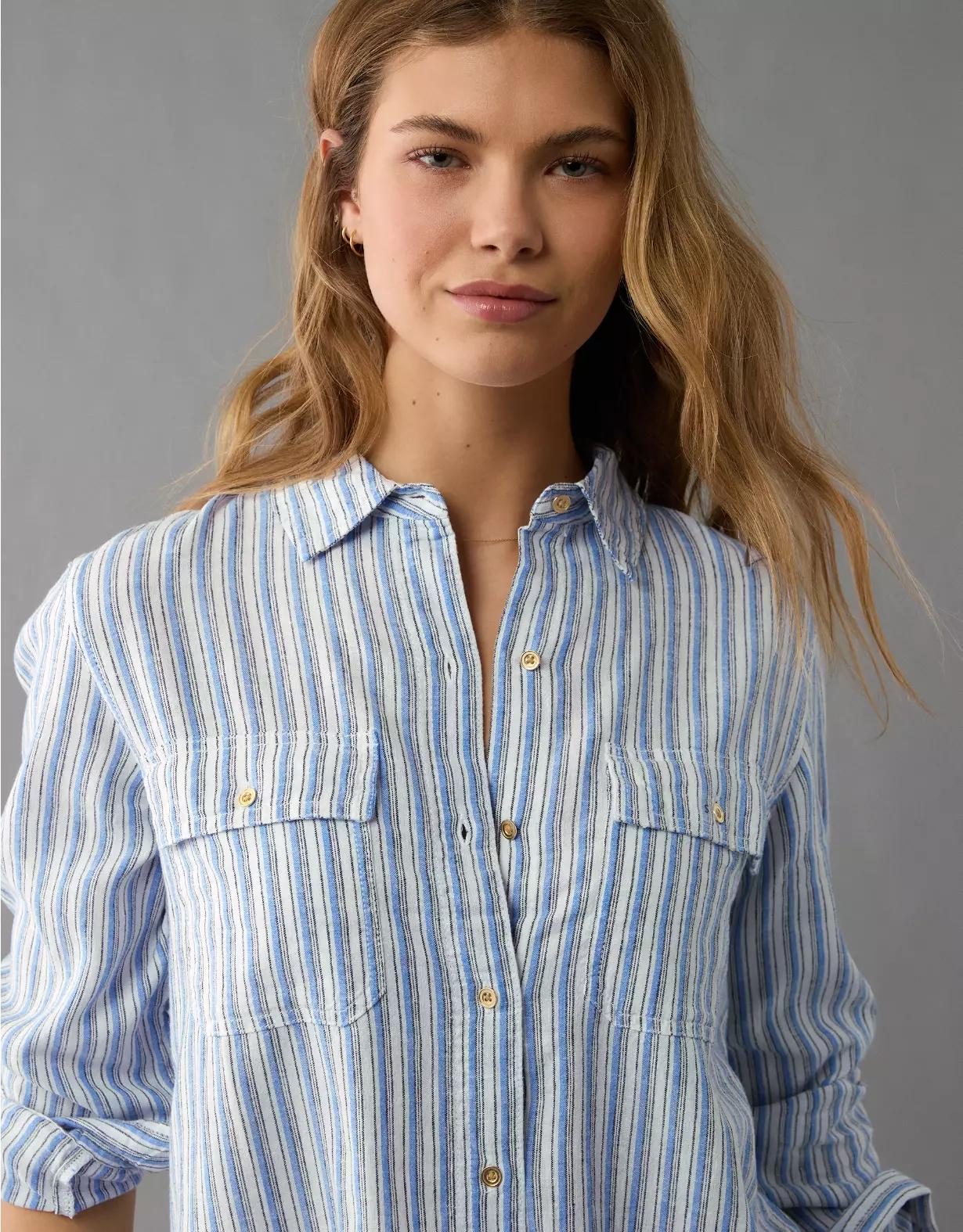 AE Weekend Vibes Linen-Blend Long-Sleeve Button-Up Shirt Product Image