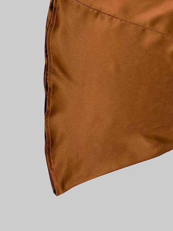 Long Sleeves Loose Pleated Shiny Solid Color Split-Joint Tied Waist High Neck Evening Dresses Maxi Dresses Product Image